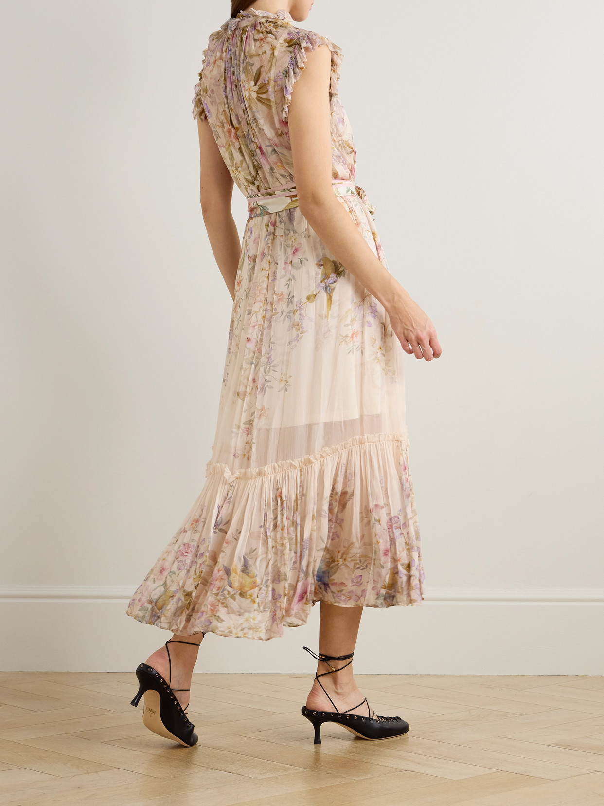 Zimmermann Rebellion Tie-detailed Ruffled Printed Chiffon Maxi Dress In White