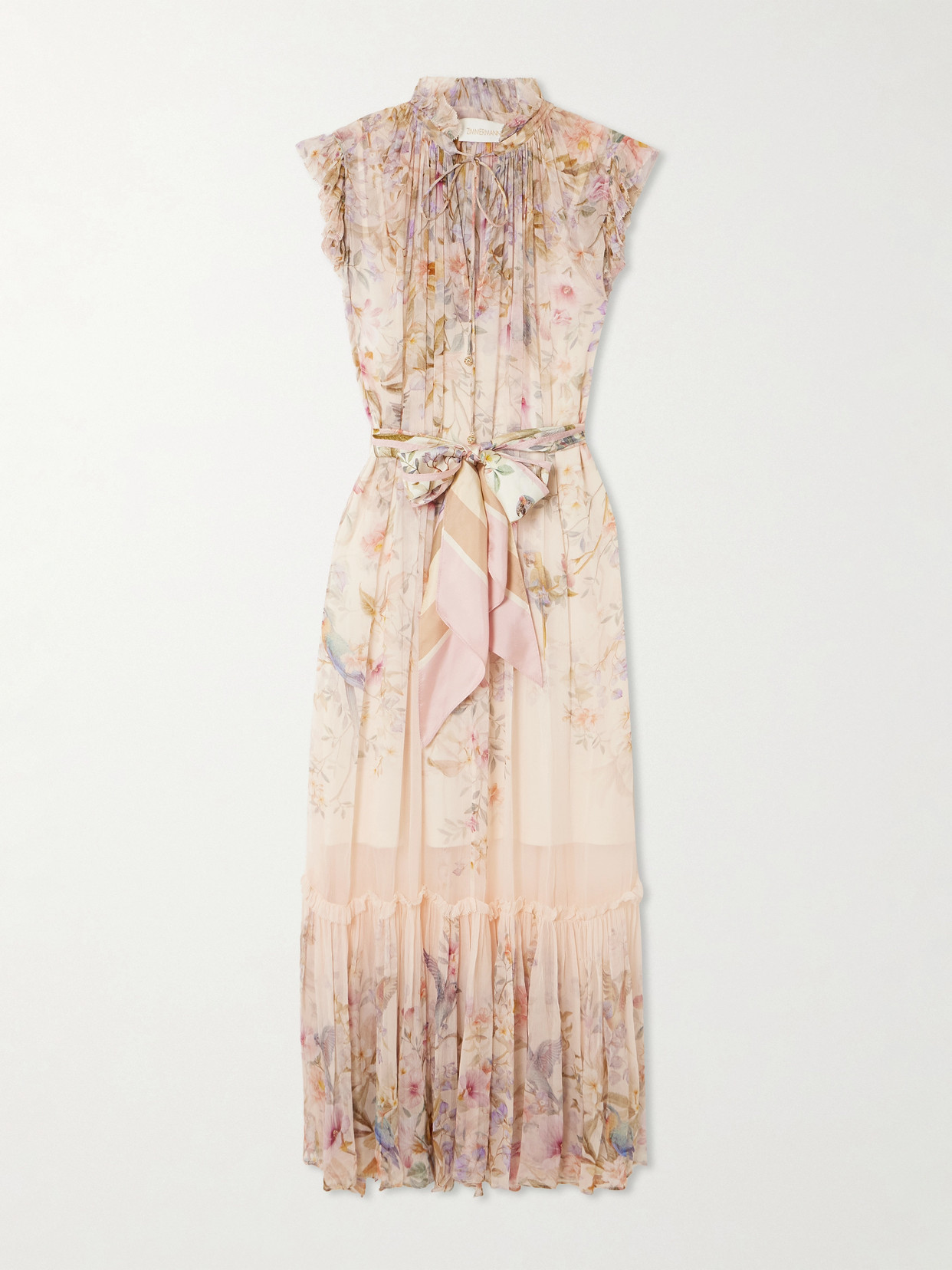 Zimmermann Rebellion Tie-detailed Ruffled Printed Chiffon Maxi Dress In White