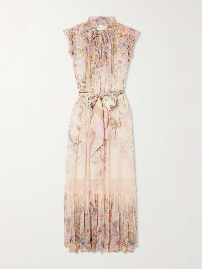 Zimmermann Rebellion Tie-detailed Ruffled Printed Chiffon Maxi Dress