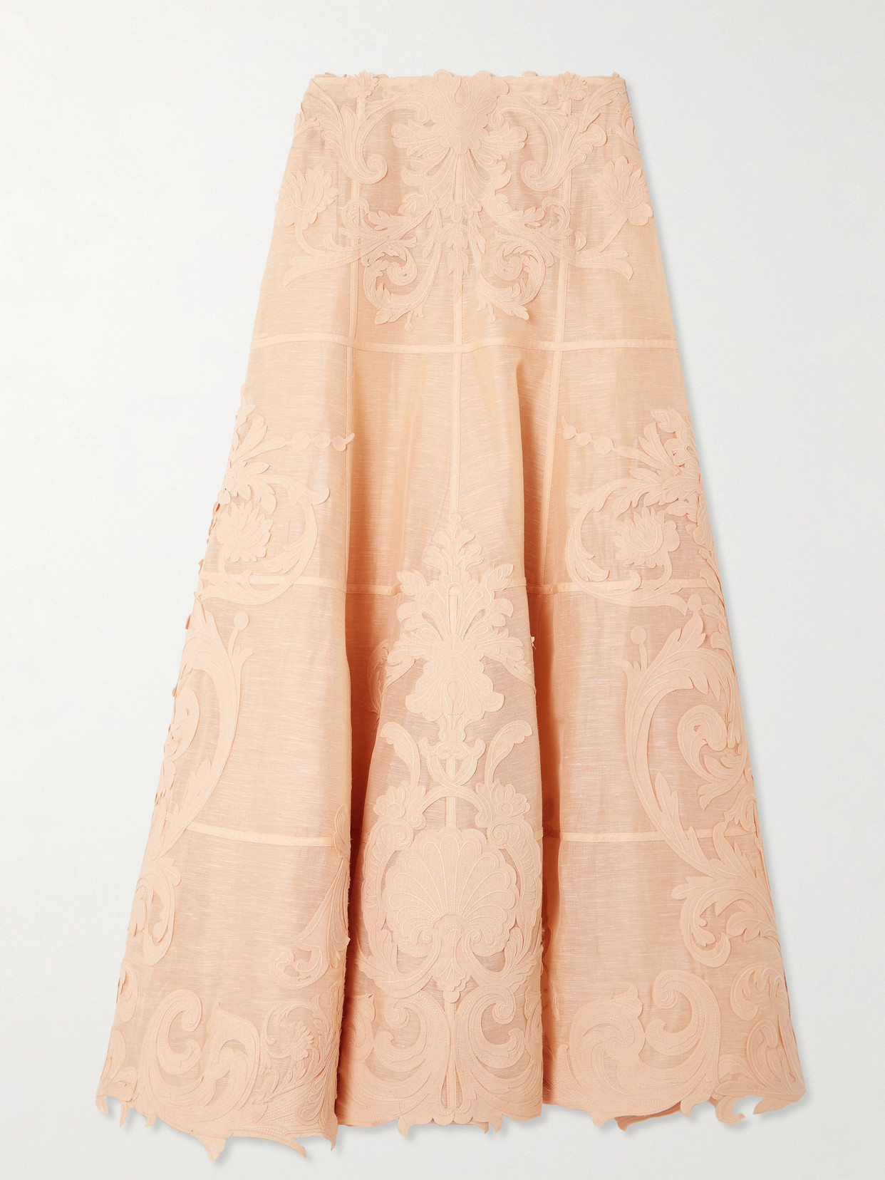 Zimmermann Rebellion Appliquéd Linen And Silk-blend Midi Skirt In Orange