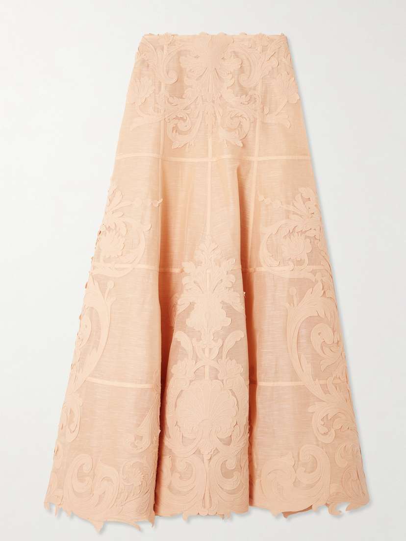 Zimmermann Rebellion Appliquéd Linen And Silk-blend Midi Skirt
