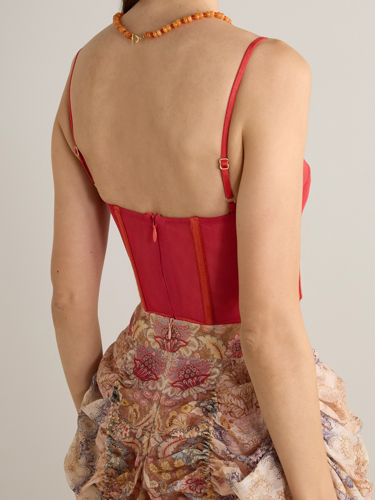 Zimmermann Rebellion Mesh Corset Bodysuit In Red