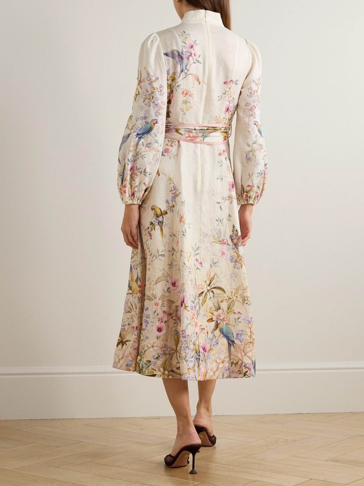 Zimmermann Rebellion Tie-detailed Printed Linen Midi Dress In White