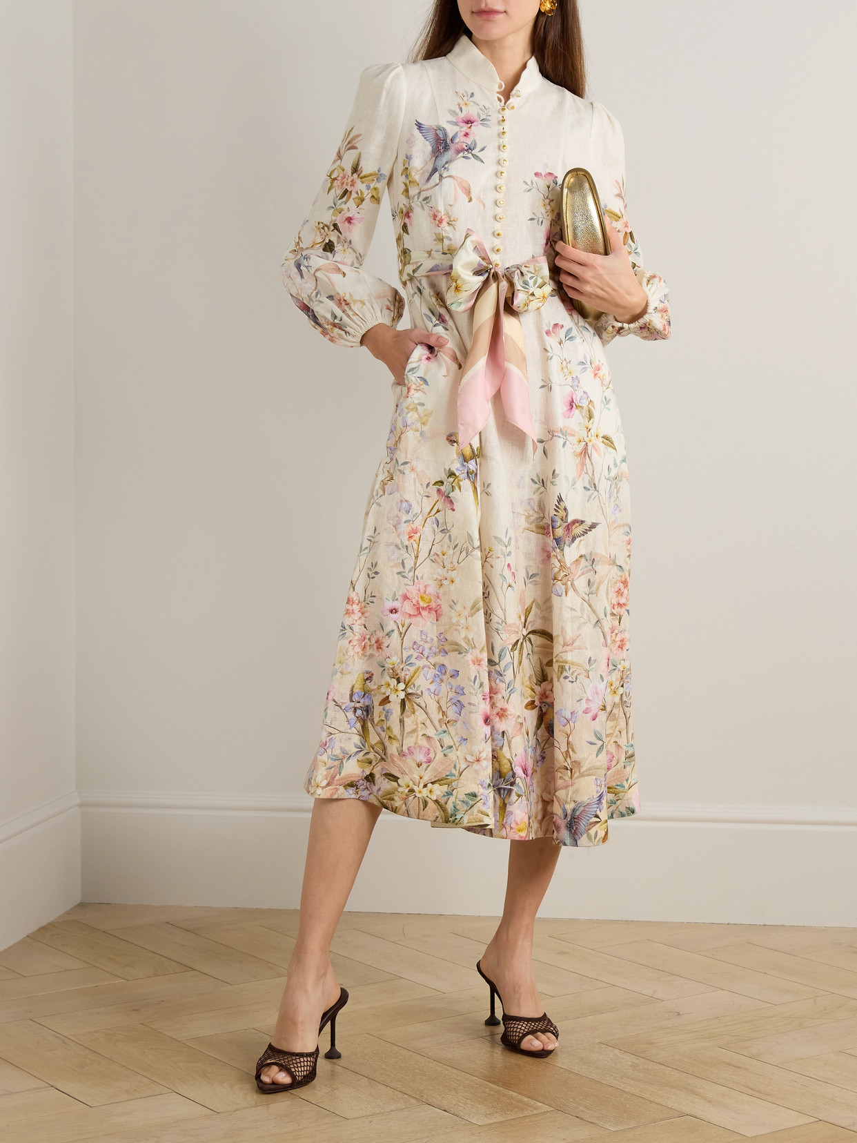 Zimmermann Rebellion Tie-detailed Printed Linen Midi Dress In White