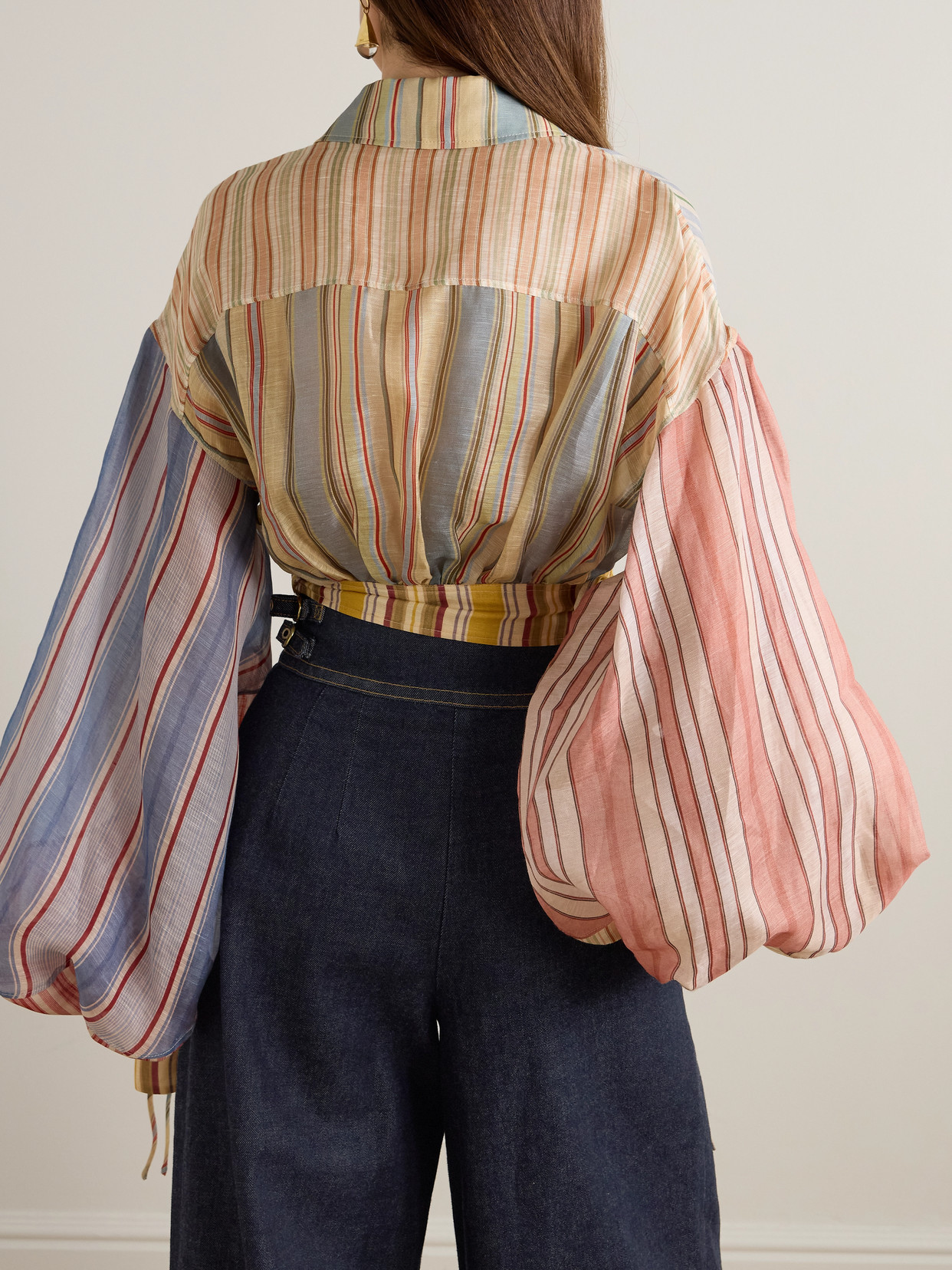 Zimmermann Striped Linen And Silk-blend Wrap Blouse In Pink