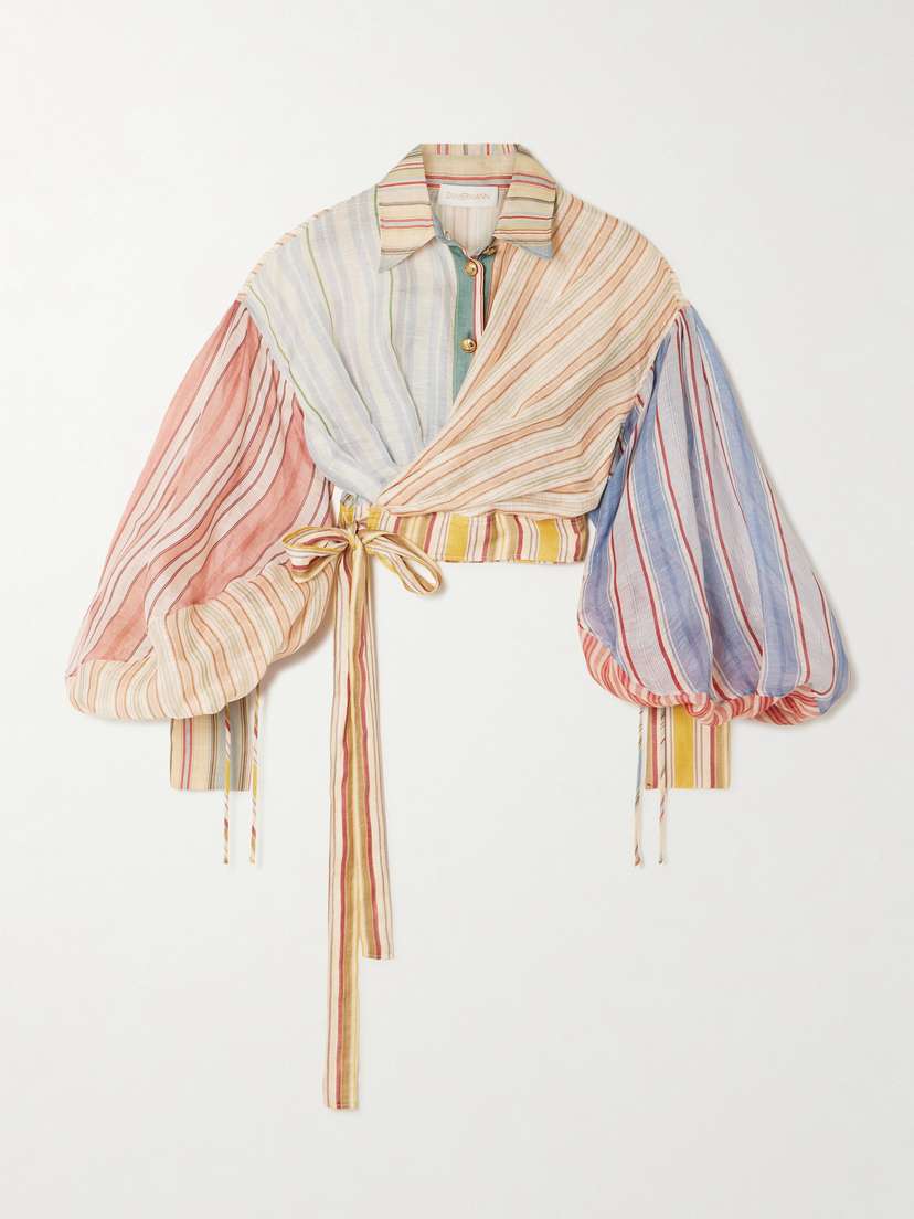 Zimmermann Striped Linen And Silk-blend Wrap Blouse