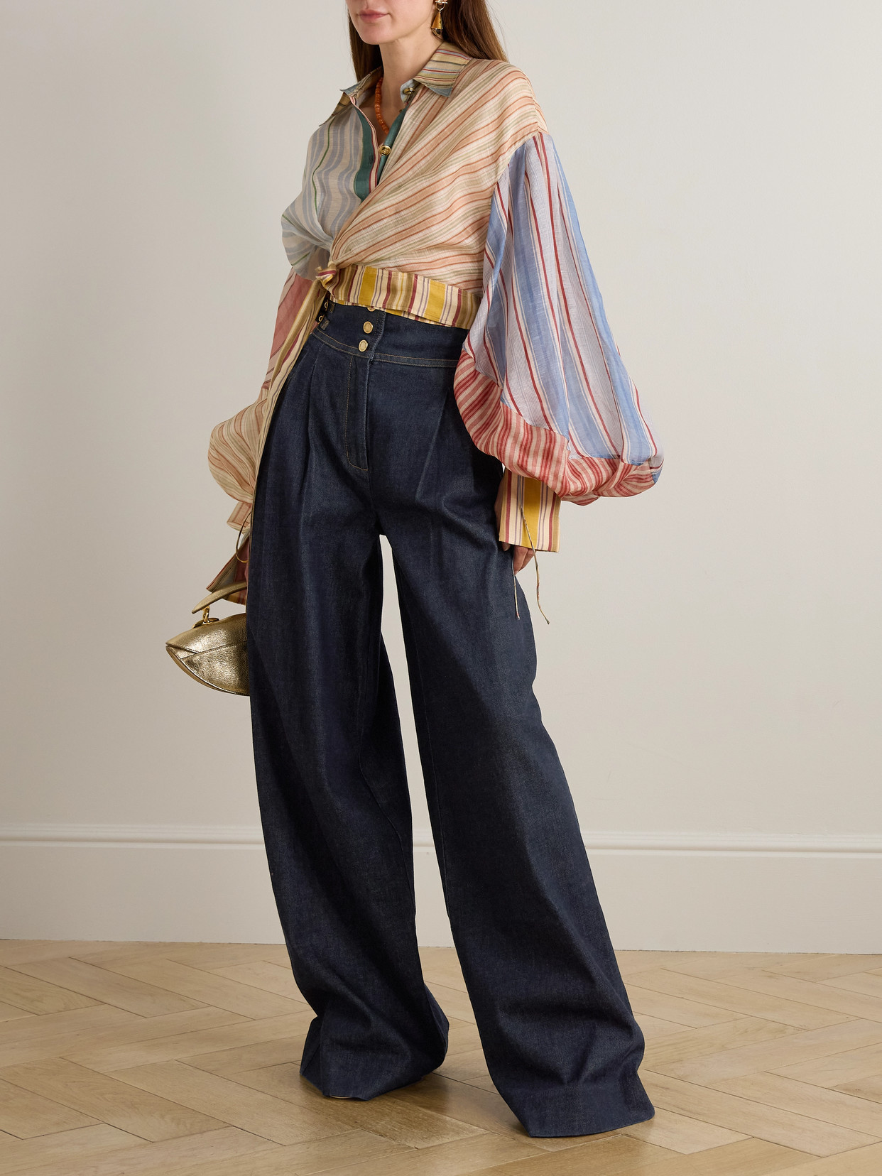 Zimmermann Striped Linen And Silk-blend Wrap Blouse In Pink