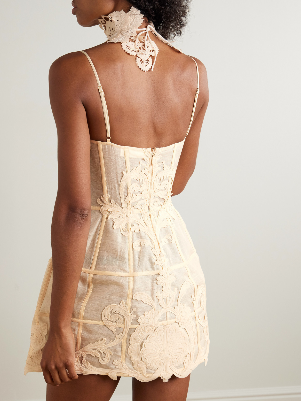 Zimmermann Rebellion Filigree Appliquéd Linen And Silk-blend Mini Dress In White