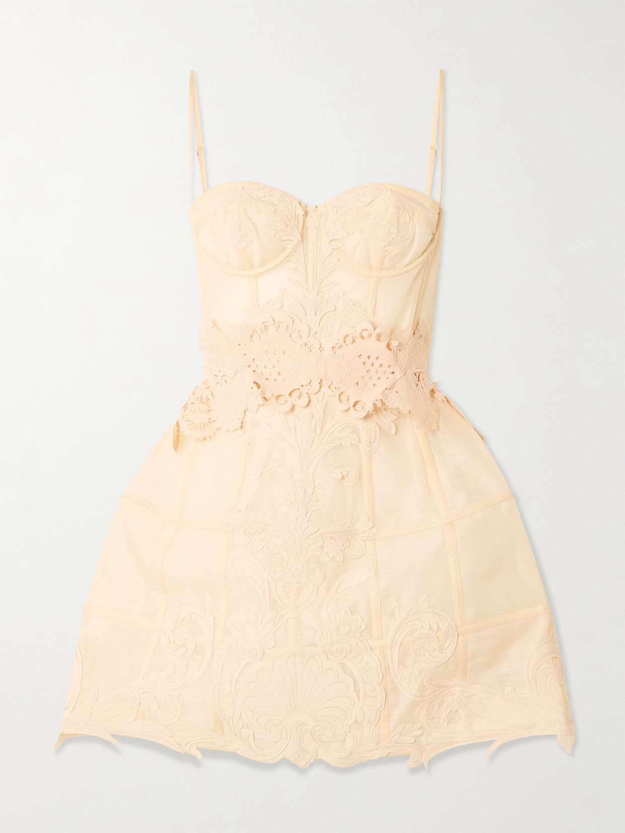 Zimmermann Rebellion Filigree Appliquéd Linen And Silk-blend Mini Dress In White