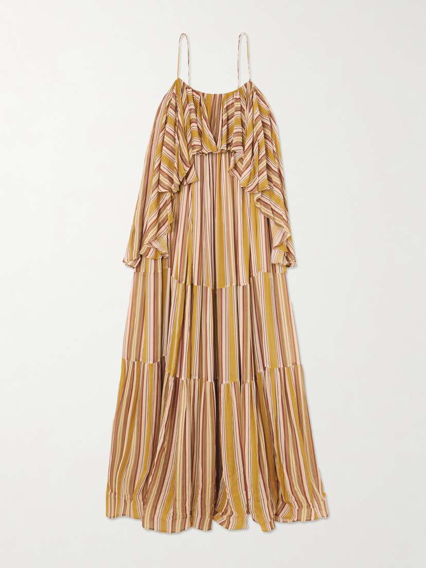 Zimmermann Rebellion Ruffled Tiered Striped Crepe De Chine Midi Dress
