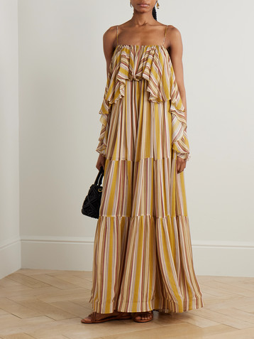Zimmermann Rebellion ruffled tiered striped crepe de chine midi dress