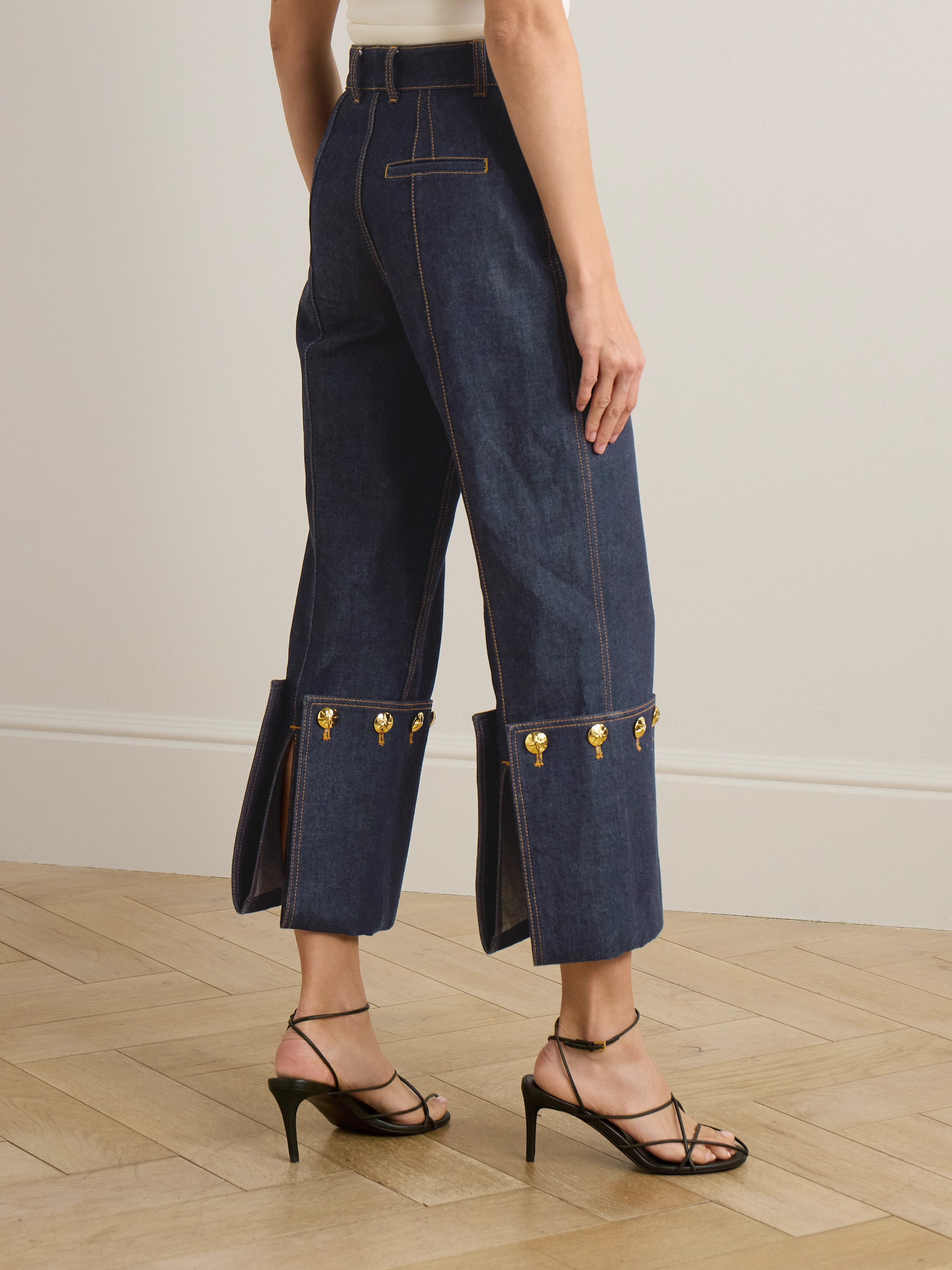 Zimmermann Rebellion embellished cropped mid-rise straight-leg jeans