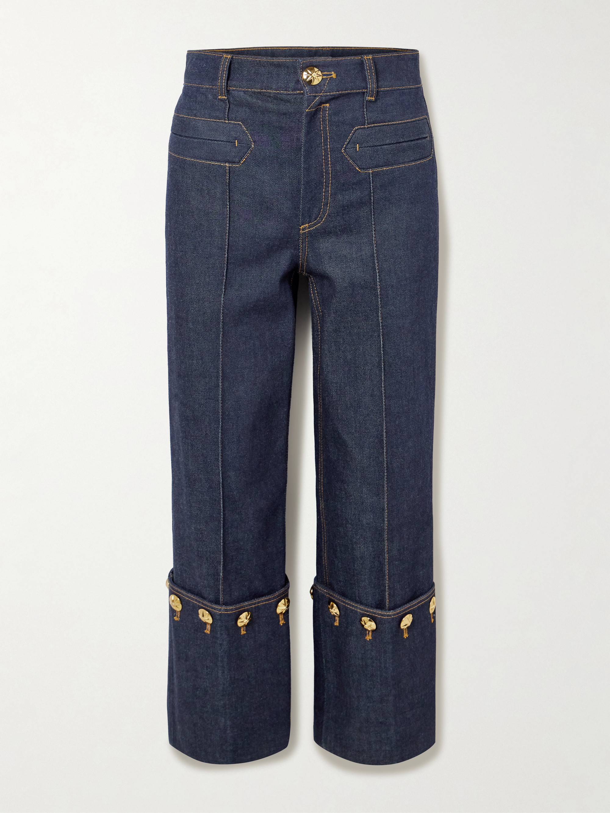 Zimmermann Rebellion embellished cropped mid-rise straight-leg jeans