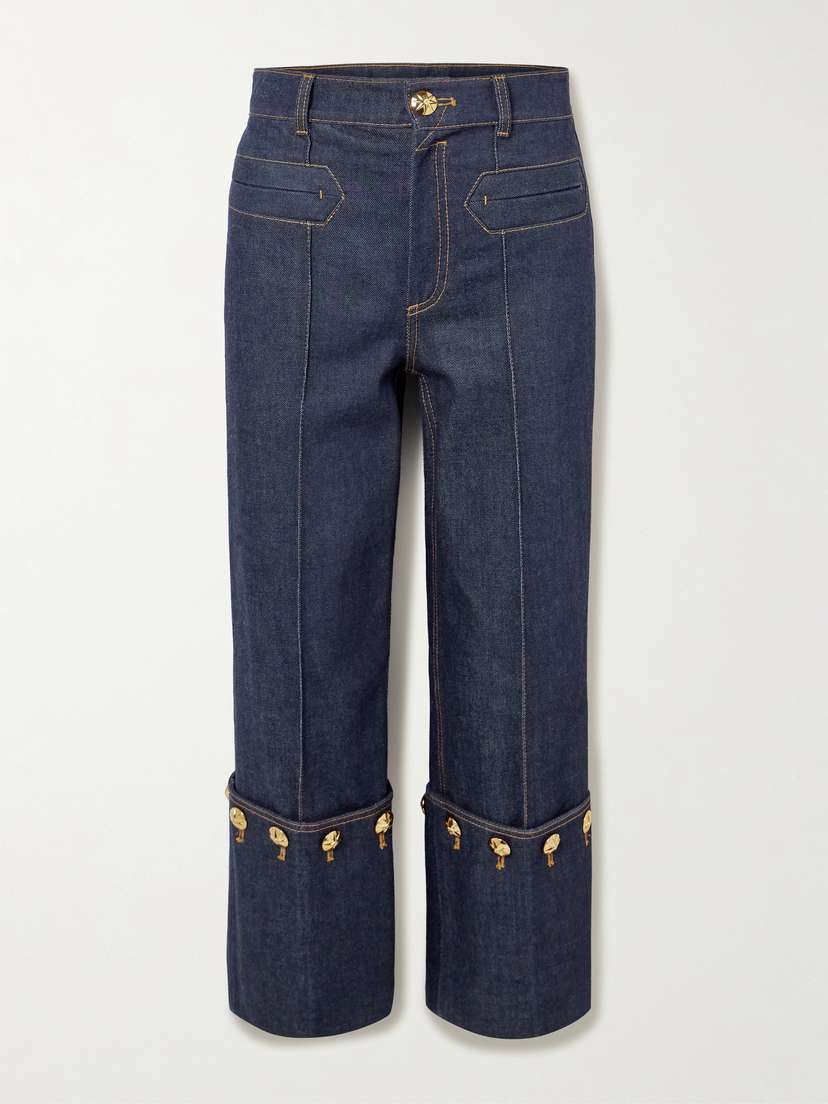 Zimmermann Rebellion Embellished Cropped Mid-rise Straight-leg Jeans