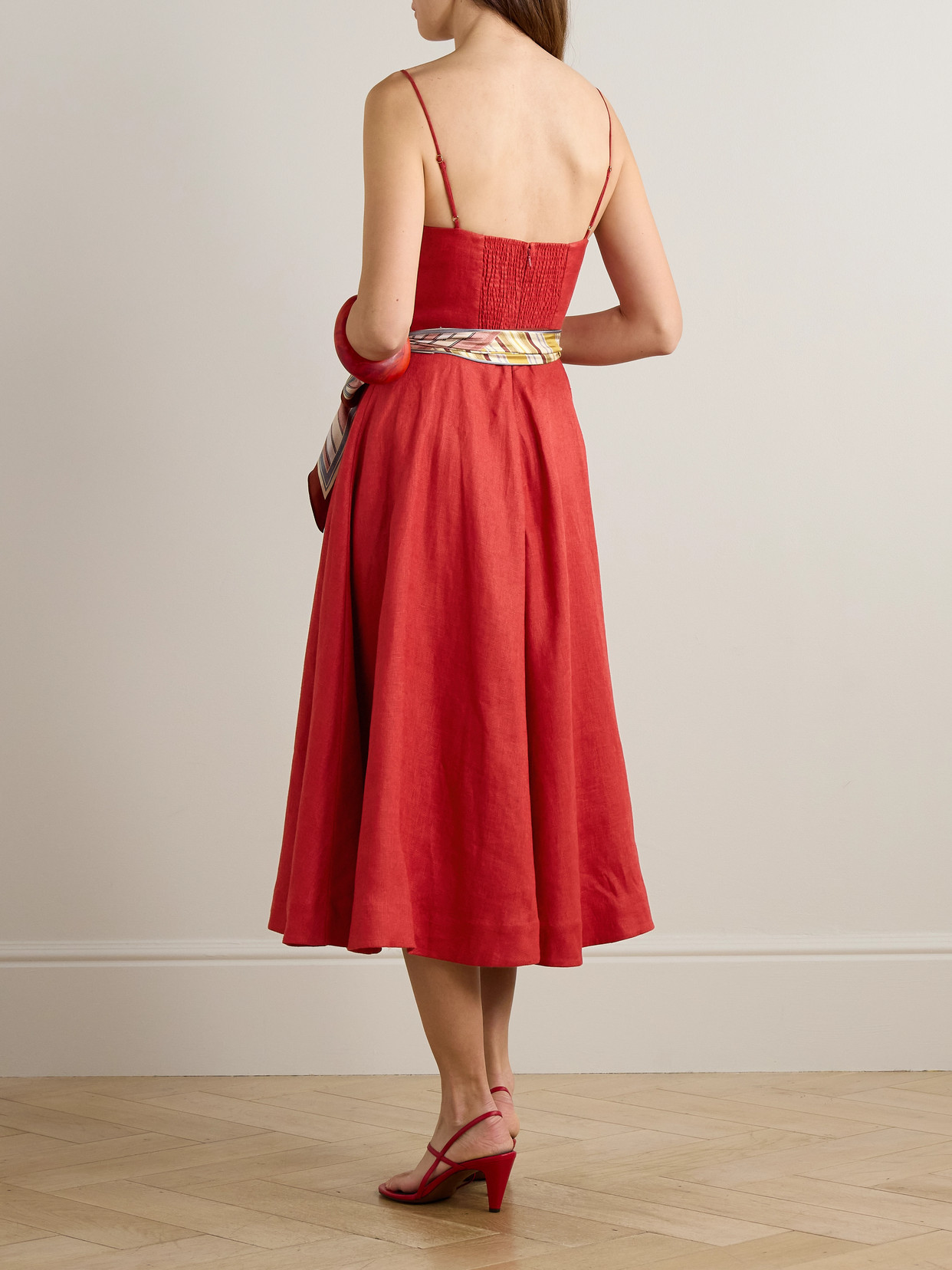 Zimmermann Womens Red Rebellion Tuck Shoulder-straps Linen Midi Dress Xs In Red