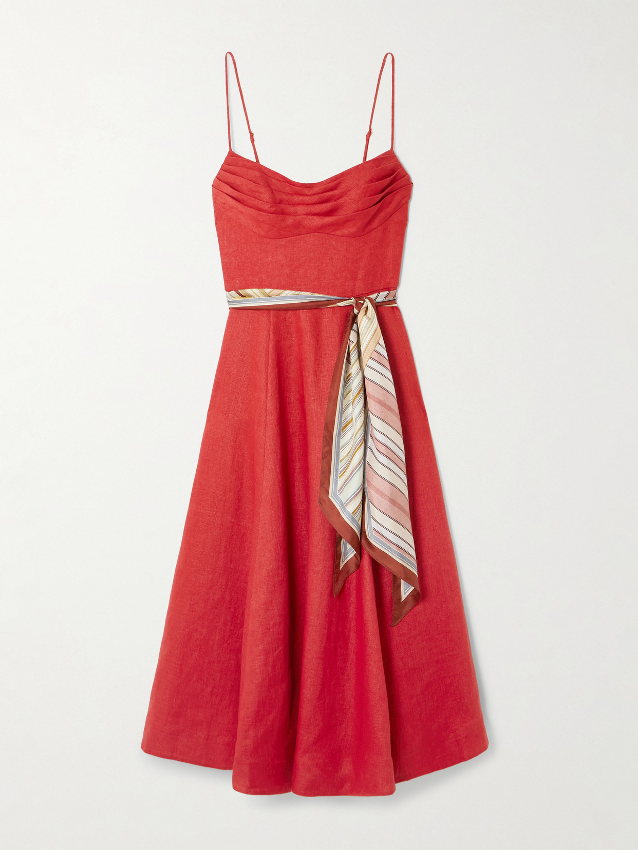 Zimmermann Rebellion Scarf-detailed Linen Midi Dress In Red