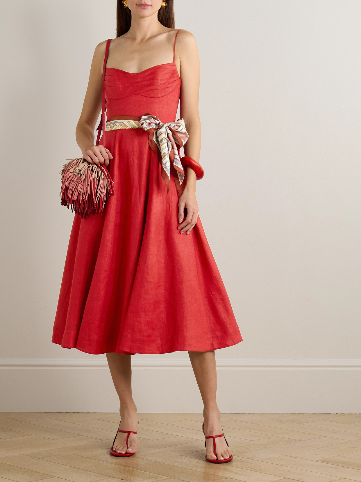 Zimmermann Womens Red Rebellion Tuck Shoulder-straps Linen Midi Dress Xs In Red