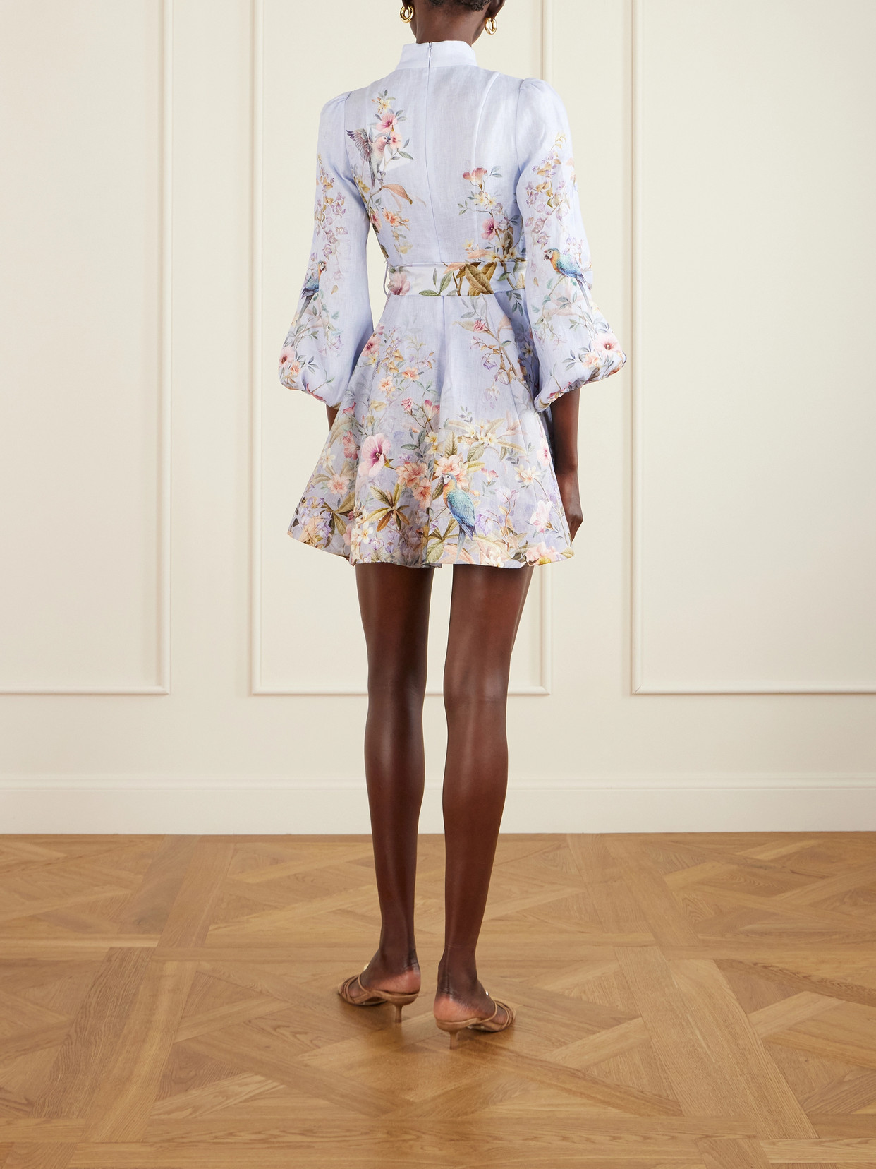 Zimmermann Rebellion Multicolor Midi Dress With Bow Detail On The Front And All-over Floral Print In Linen Woma In Blue