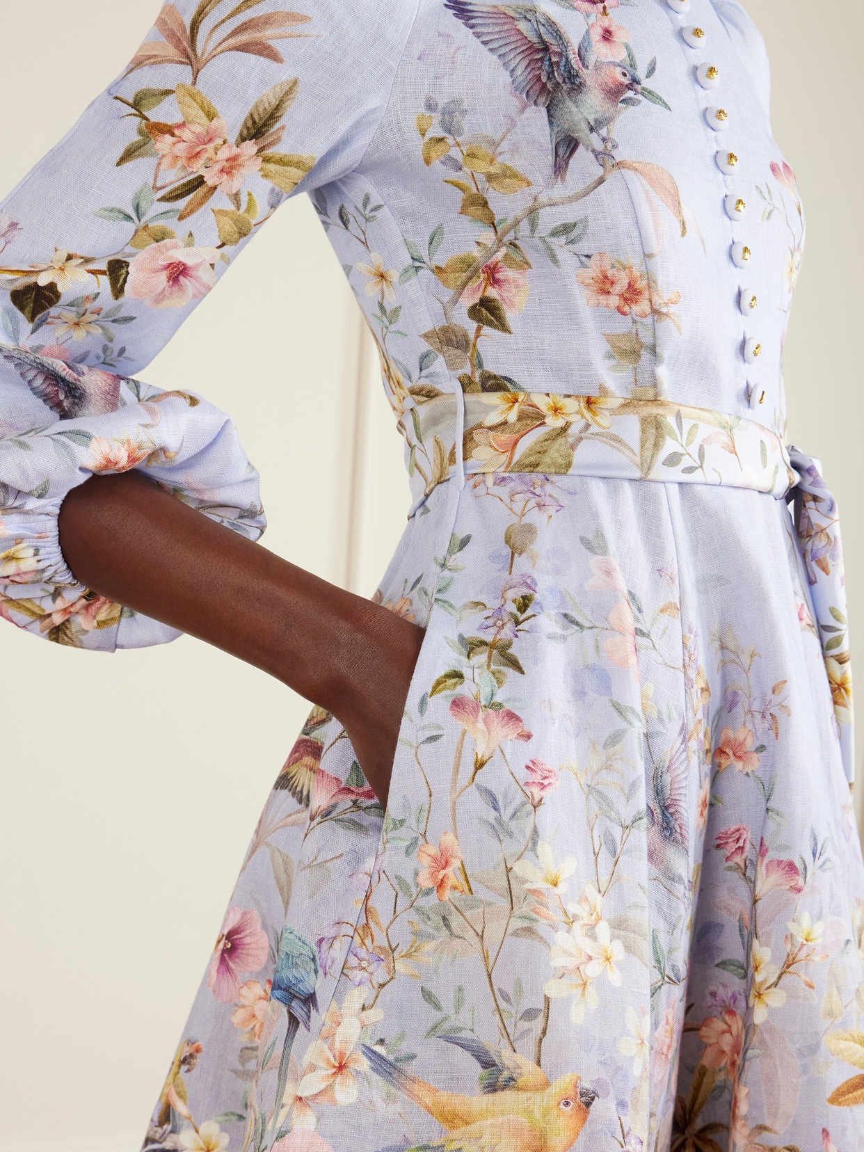 Zimmermann Rebellion Multicolor Midi Dress With Bow Detail On The Front And All-over Floral Print In Linen Woma In Blue