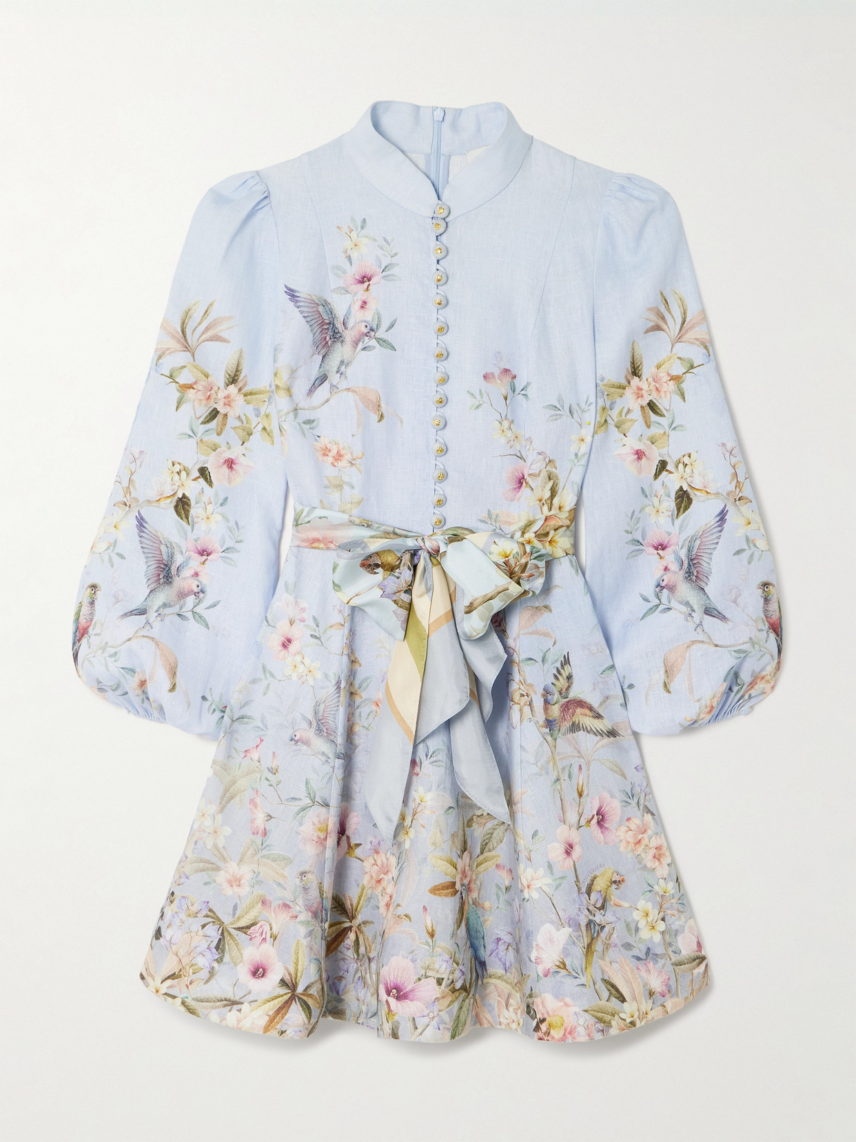 Zimmermann Rebellion Multicolor Midi Dress With Bow Detail On The Front And All-over Floral Print In Linen Woma In Blue