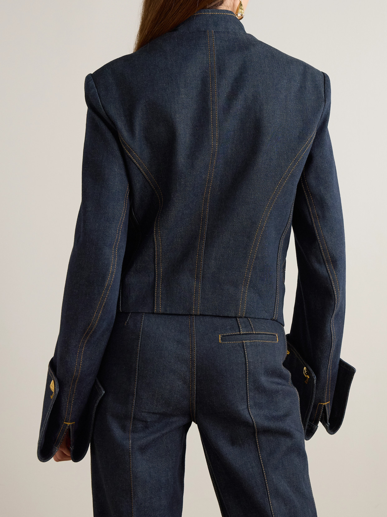 Button-Embellished Denim Jacket