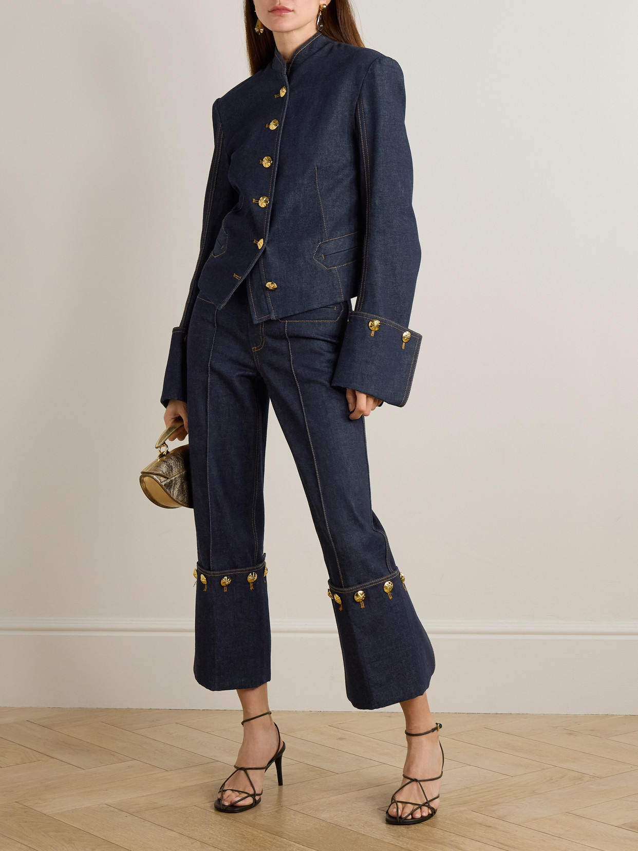 Button-Embellished Denim Jacket