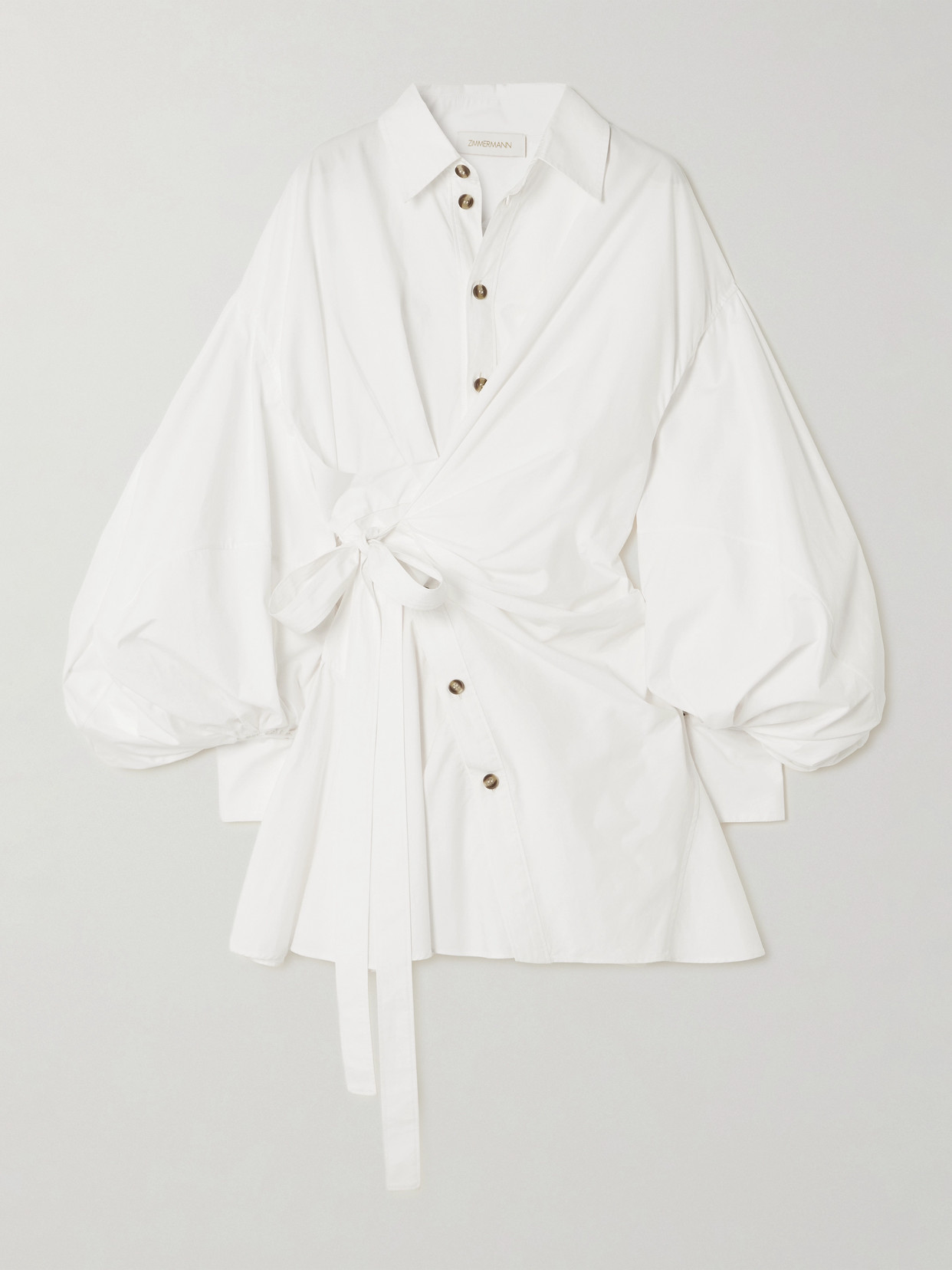 Zimmermann Rebellion Cotton-poplin Mini Wrap Dress In White