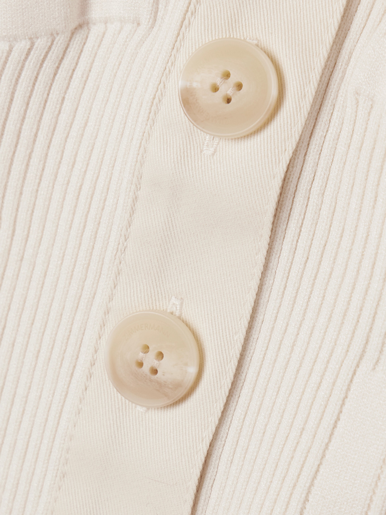 Zimmermann Off-the-shoulder Cotton-trimmed Ribbed-knit Cardigan In Red