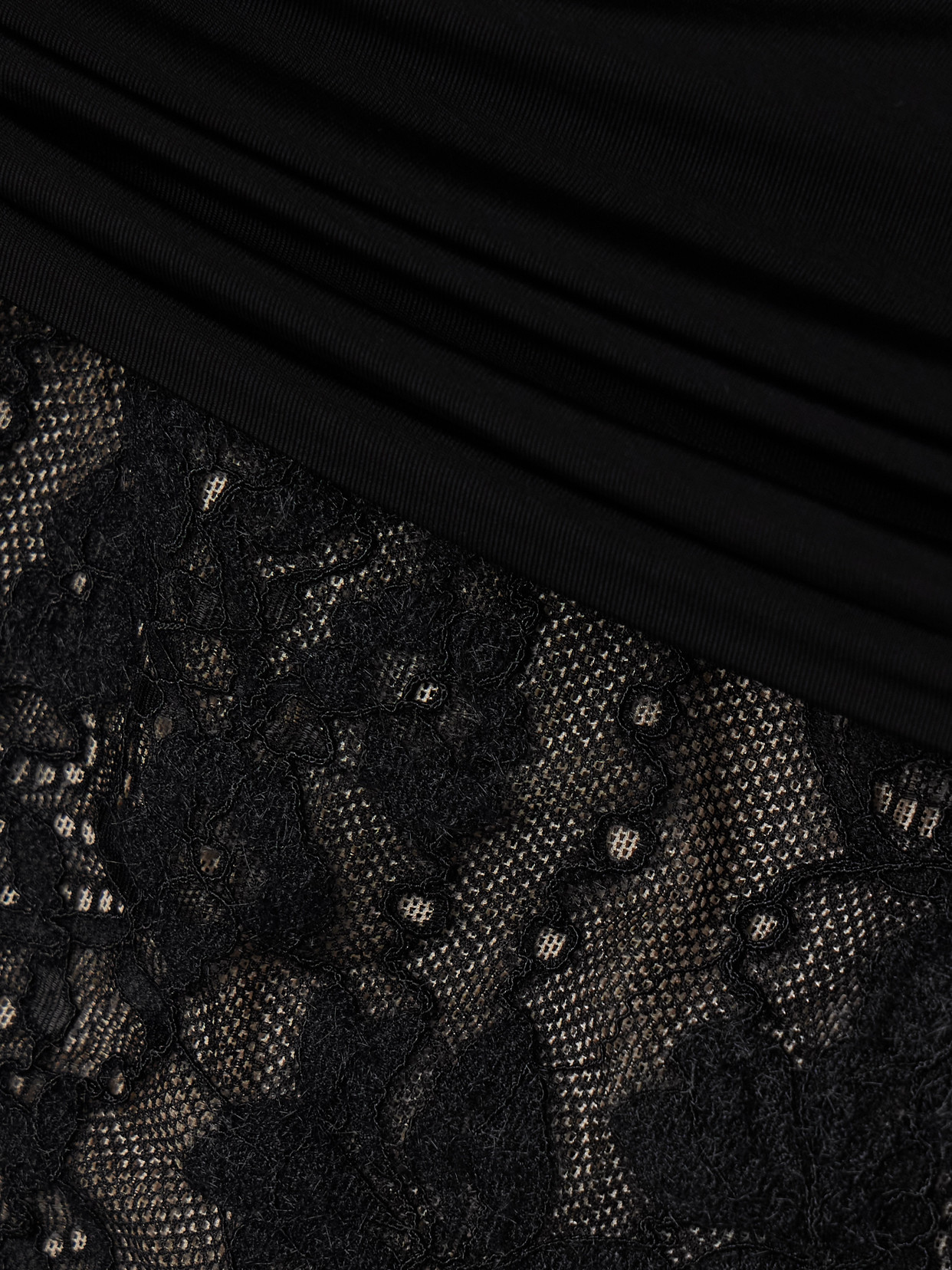 Zimmermann Off-the-shoulder Ruched Jersey And Stretch-lace Bodysuit In Black