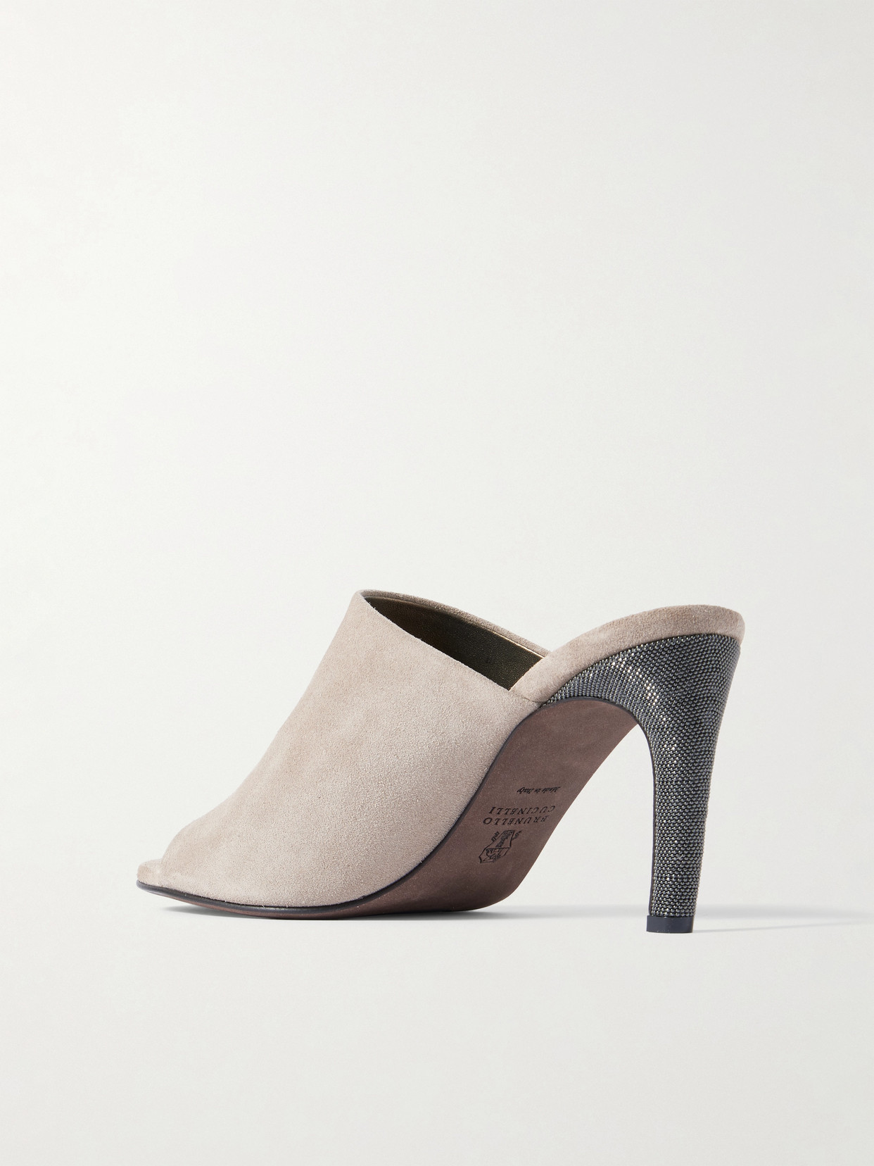 Brunello Cucinelli Bead-embellished Suede Mules In Gray