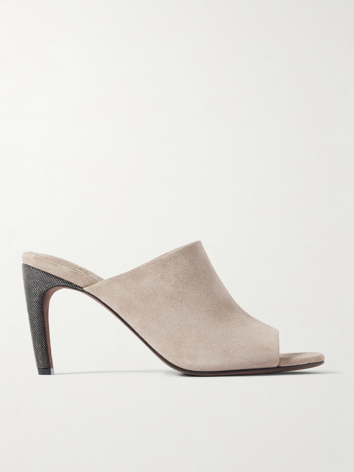 Brunello Cucinelli Bead-embellished Suede Mules In Gray
