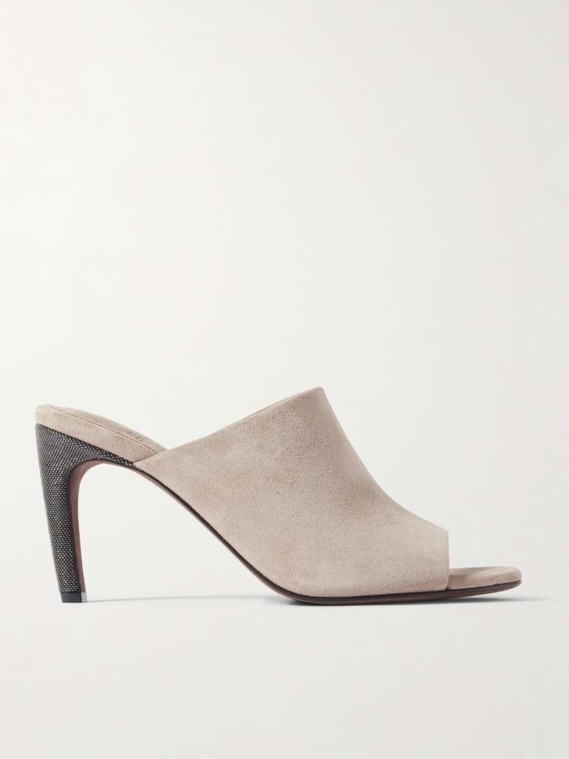 Brunello Cucinelli Bead-embellished Suede Mules