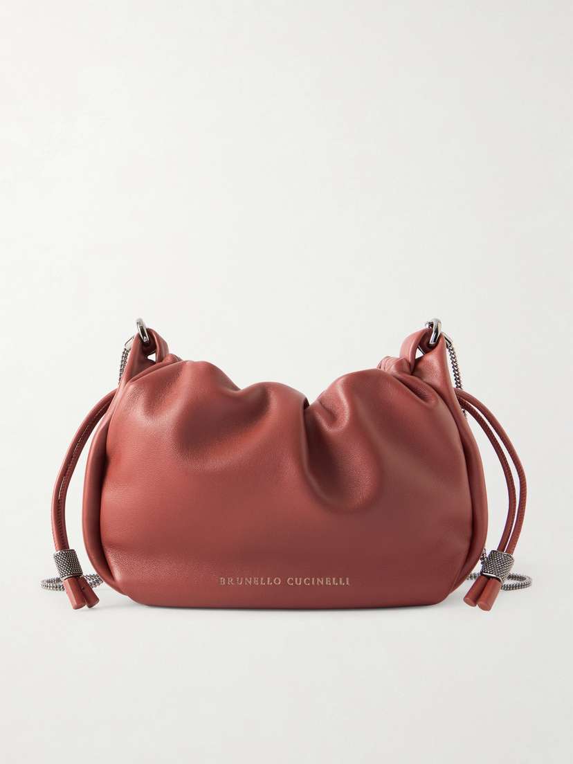 Brunello Cucinelli Mellow Mini Bead-embellished Leather Bucket Bag