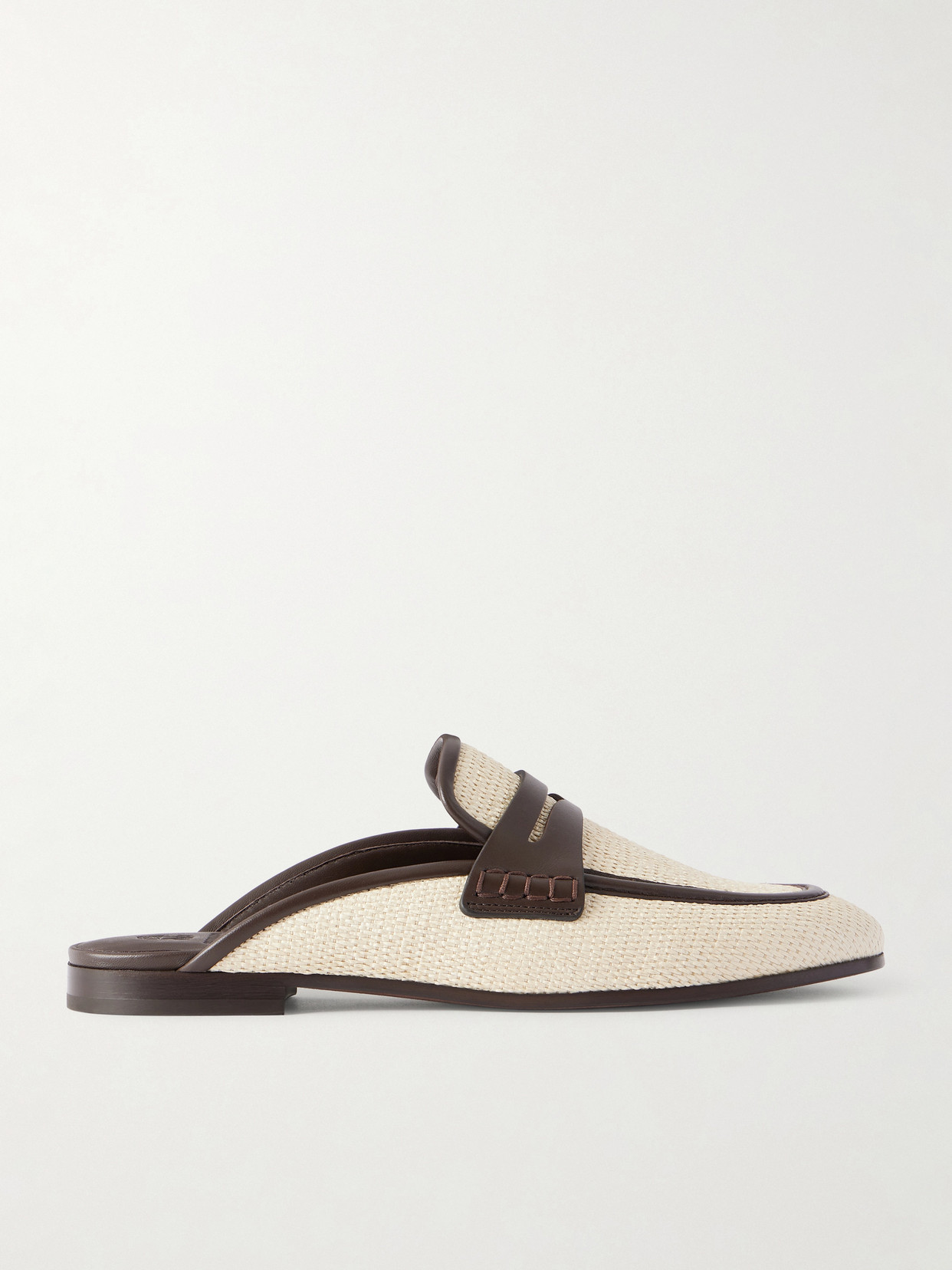 Brunello Cucinelli Leather-trimmed Raffia Mules In White