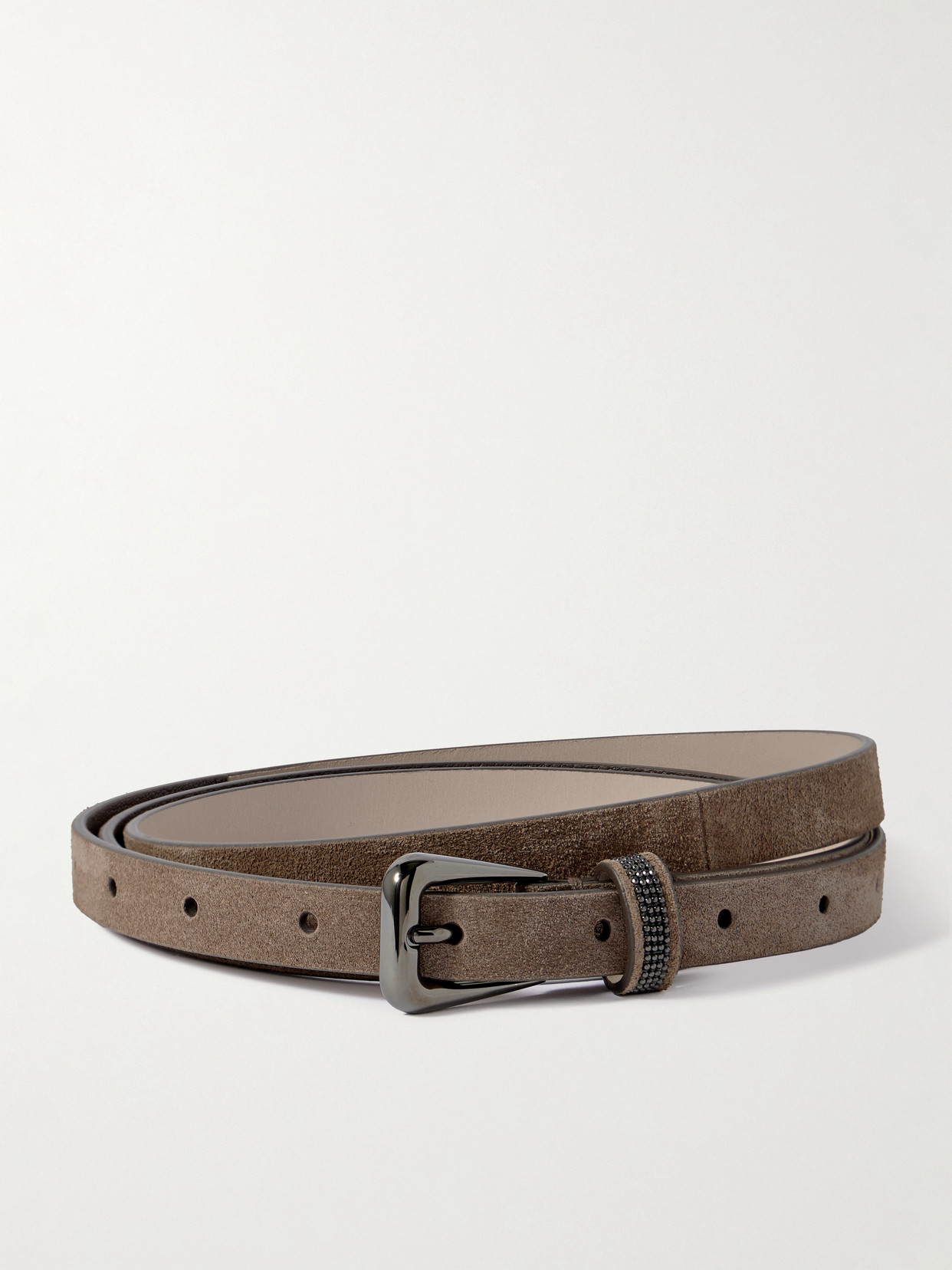 Brunello Cucinelli Bead-embellished Suede Belt In Brown