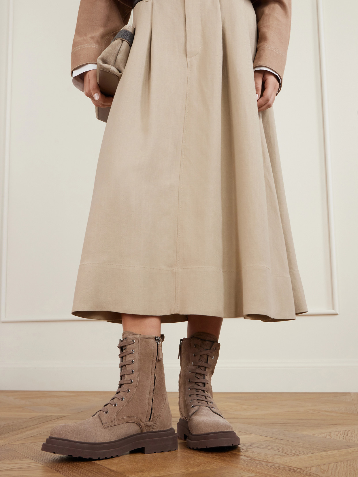 Brunello Cucinelli Suede Lace-up Boots In Brown