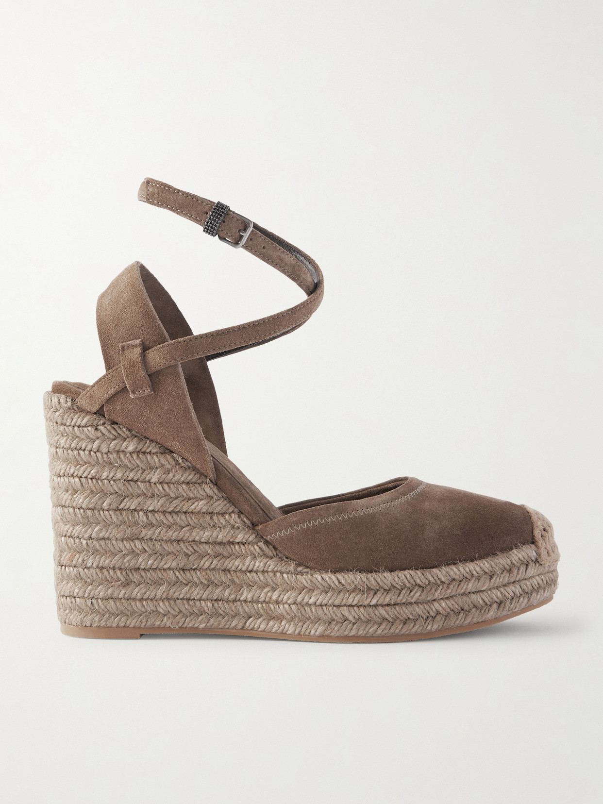 Brunello Cucinelli Suede Platform Wedge Pumps In Brown