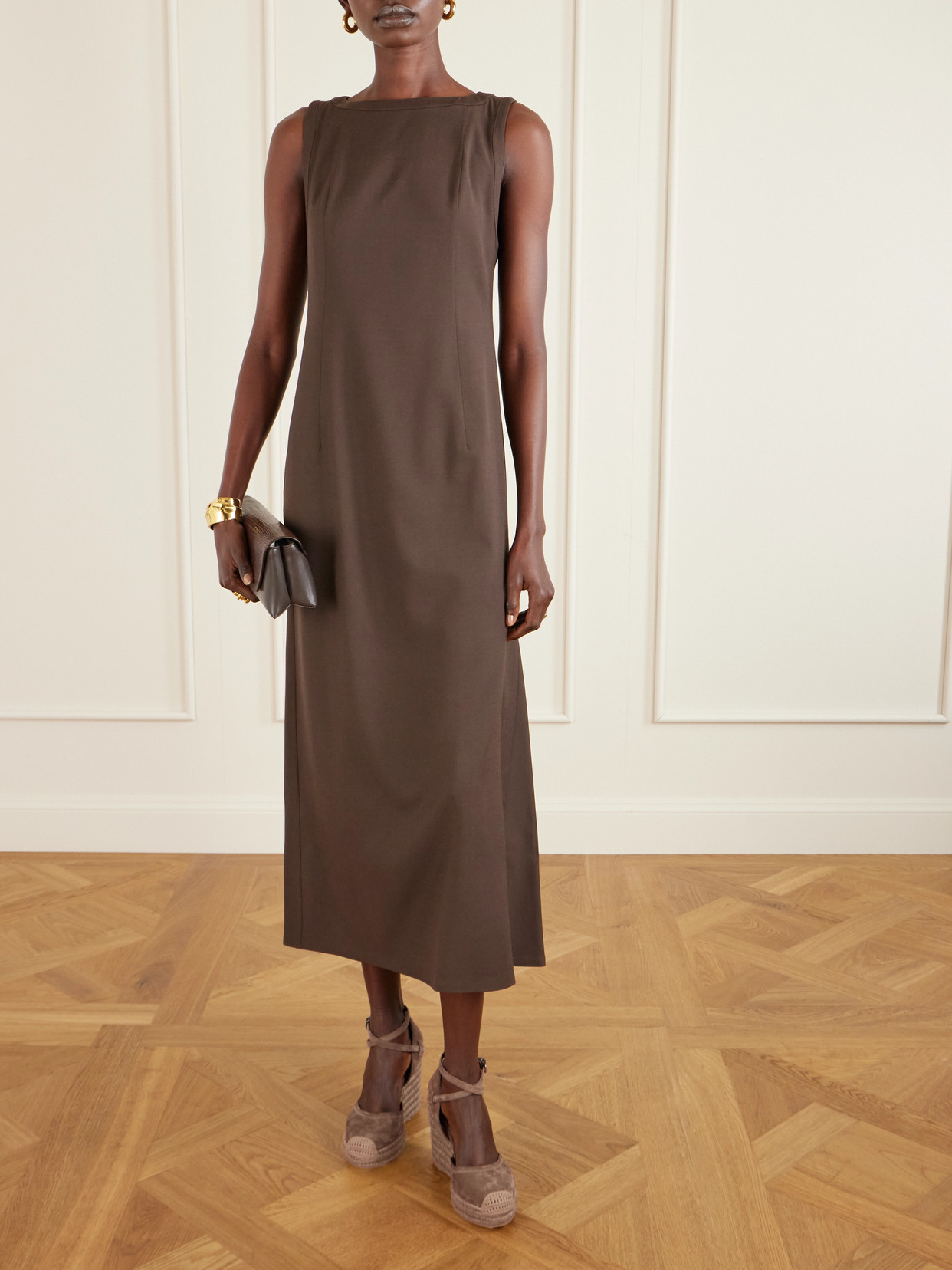 Brunello Cucinelli Suede Platform Wedge Pumps In Brown