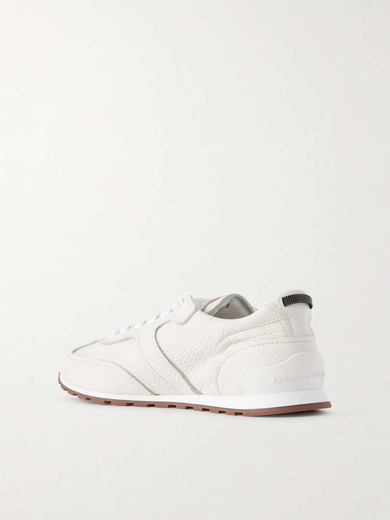 Brunello Cucinelli Grained Soft Leather Runners With Shiny Loops Shoes In White