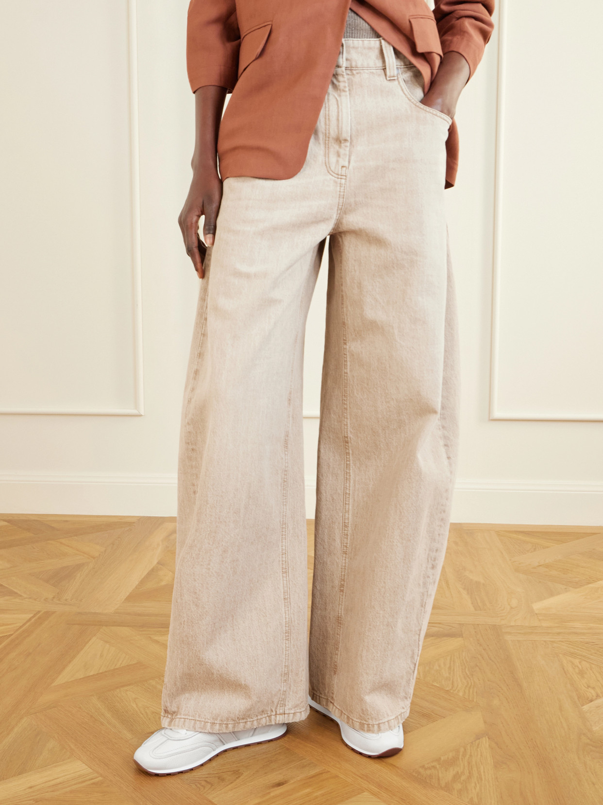 Brunello Cucinelli Grained Soft Leather Runners With Shiny Loops Shoes In White