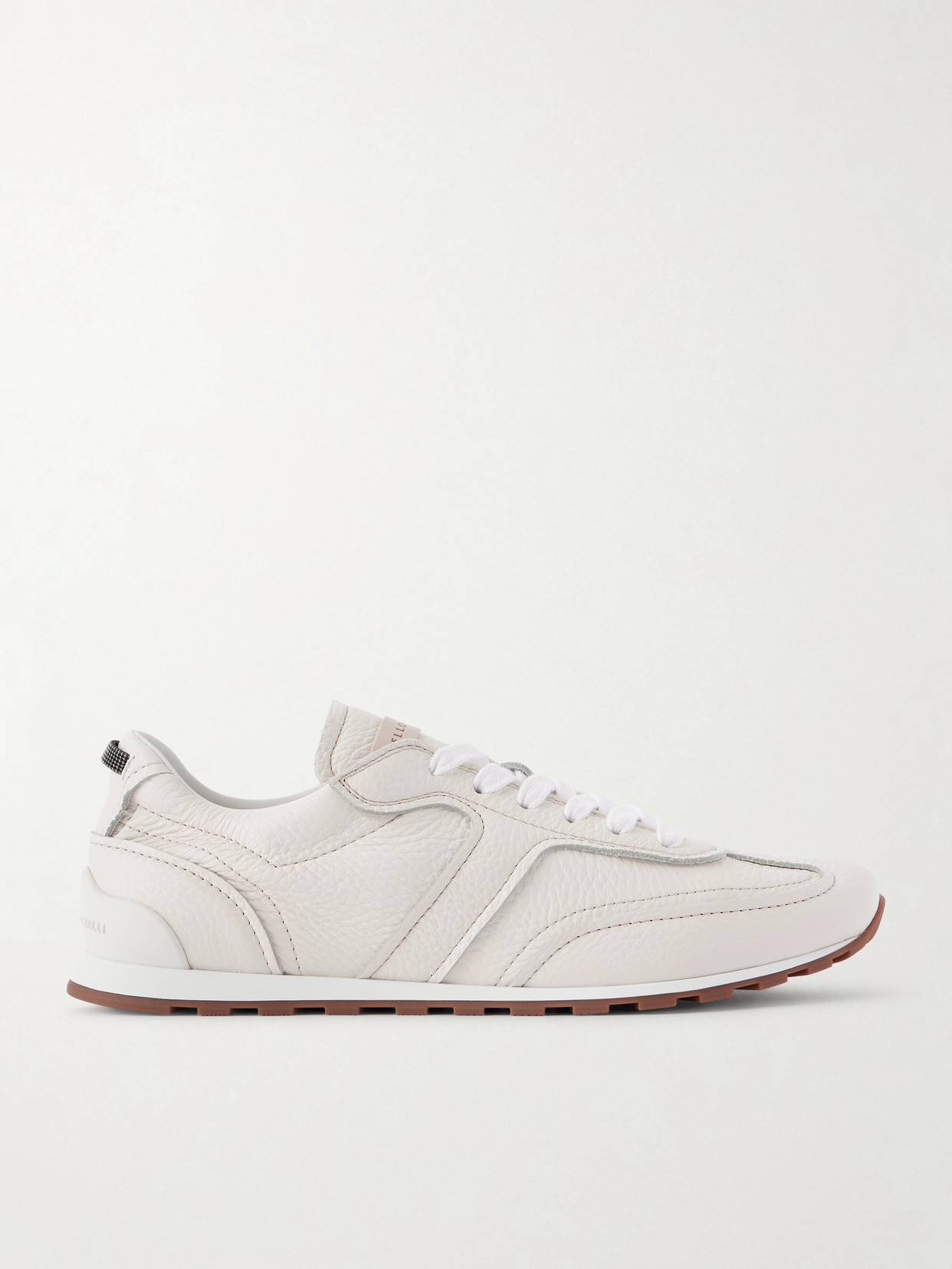 Brunello Cucinelli Grained Soft Leather Runners With Shiny Loops Shoes In White