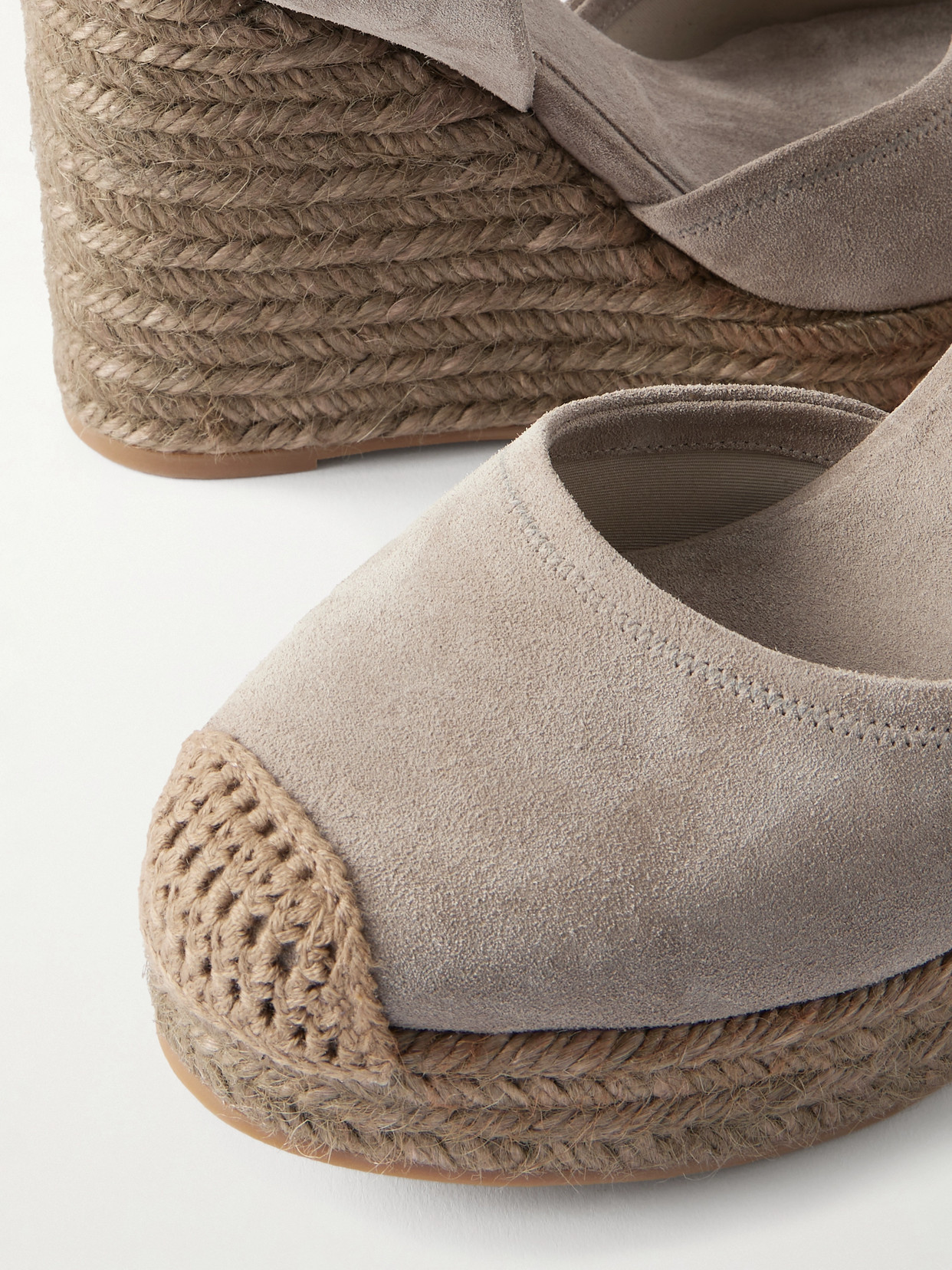 Brunello Cucinelli Embellished Suede Platform Wedge Espadrille Sandals In Gray