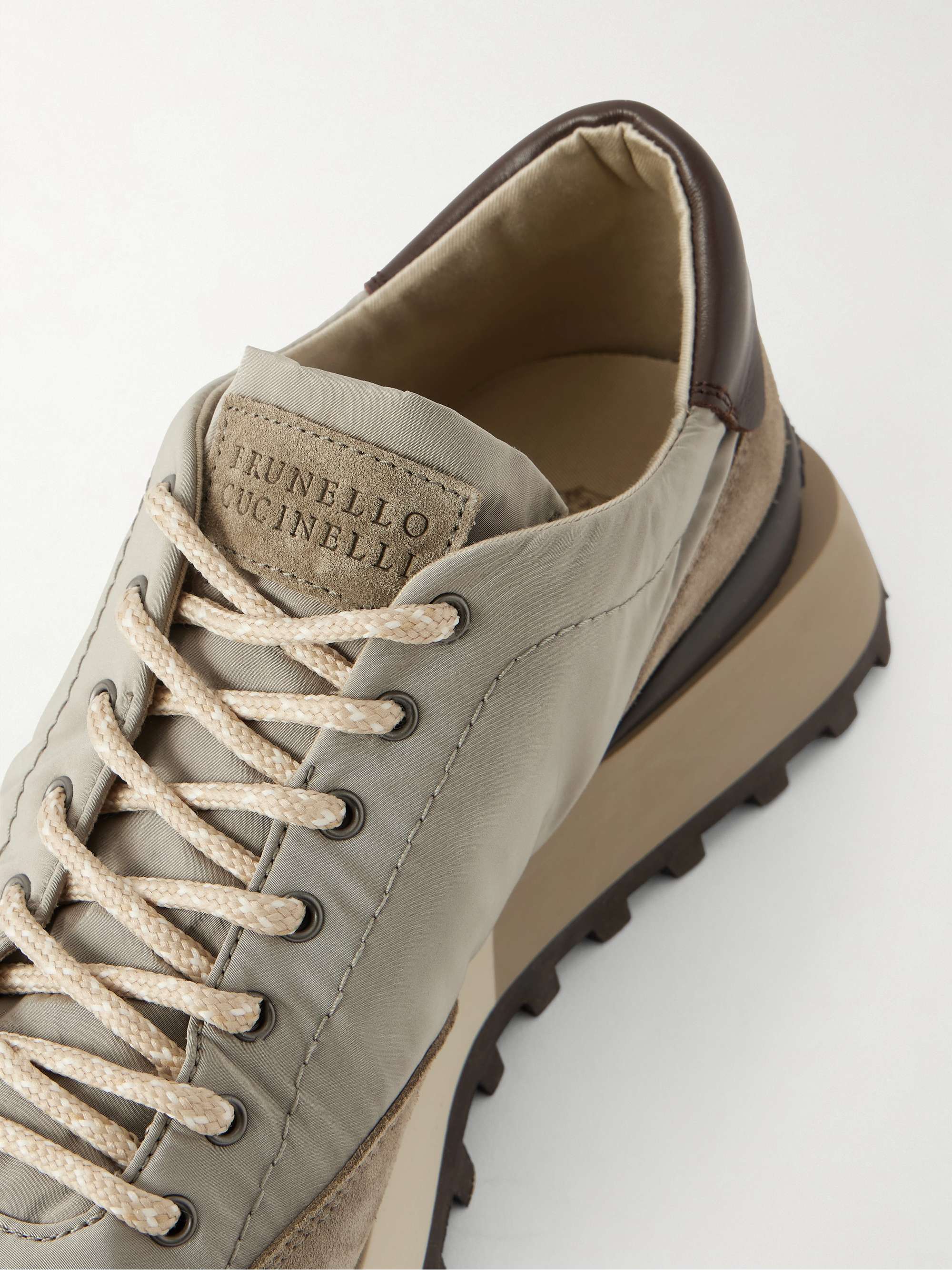 BRUNELLO CUCINELLI Leather and suede-trimmed shell sneakers | NET