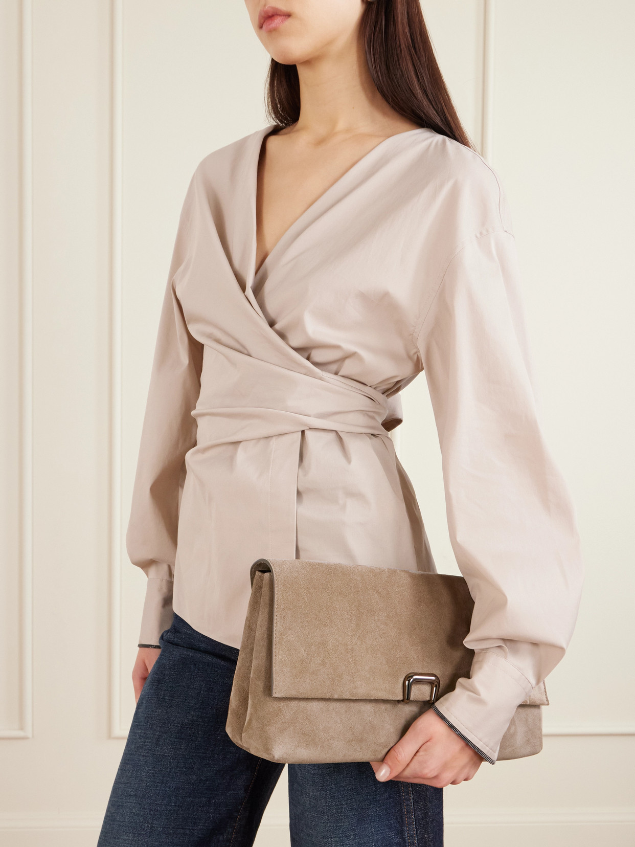 Brunello Cucinelli Suede Clutch In Neutral