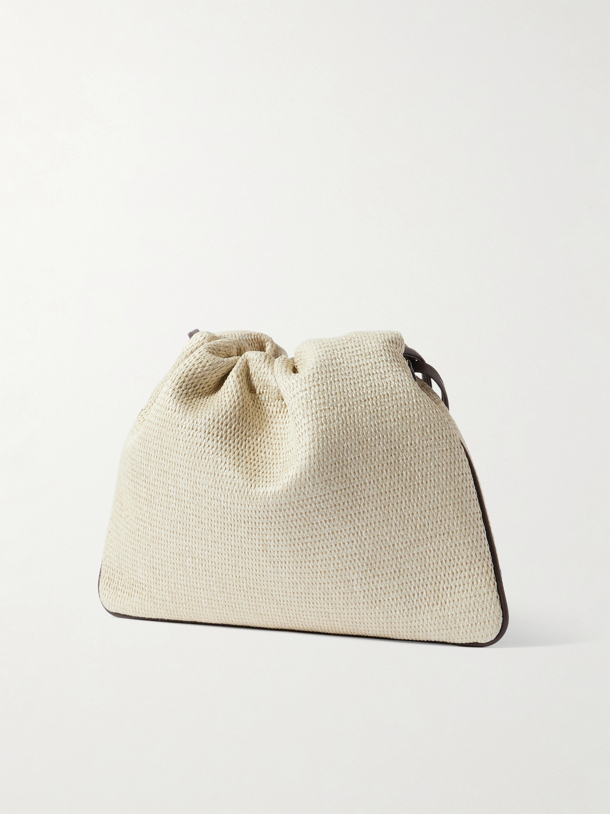 Brunello Cucinelli Embellished Leather-trimmed Raffia Shoulder Bag In White