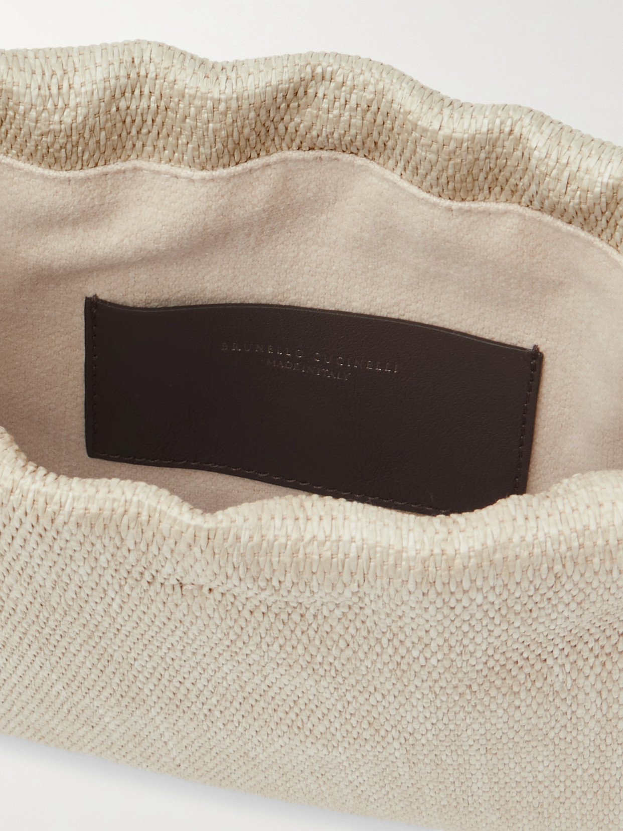 Brunello Cucinelli Embellished Leather-trimmed Raffia Shoulder Bag In White