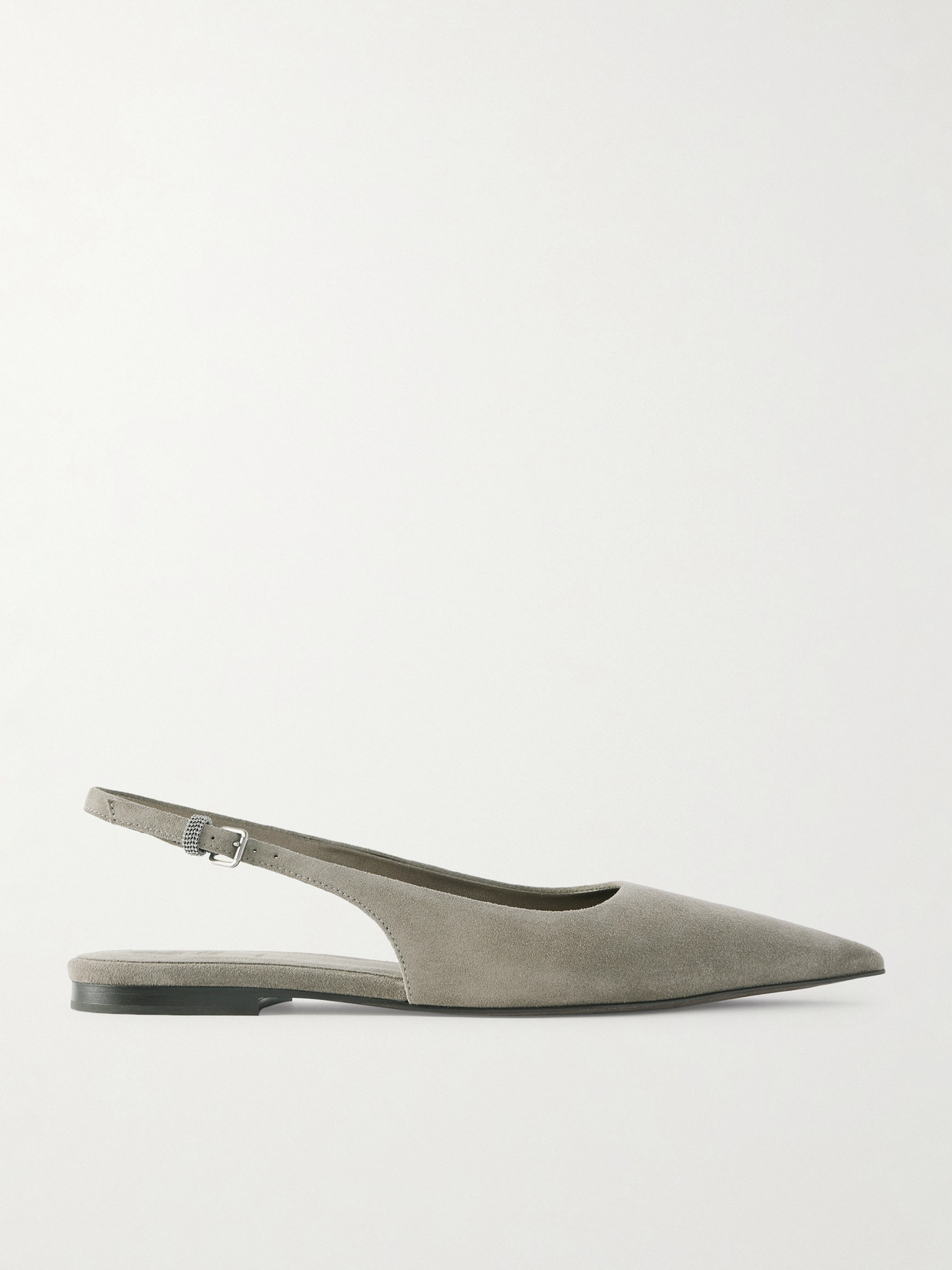 Brunello Cucinelli Embellished Suede Slingback Flats In Gray
