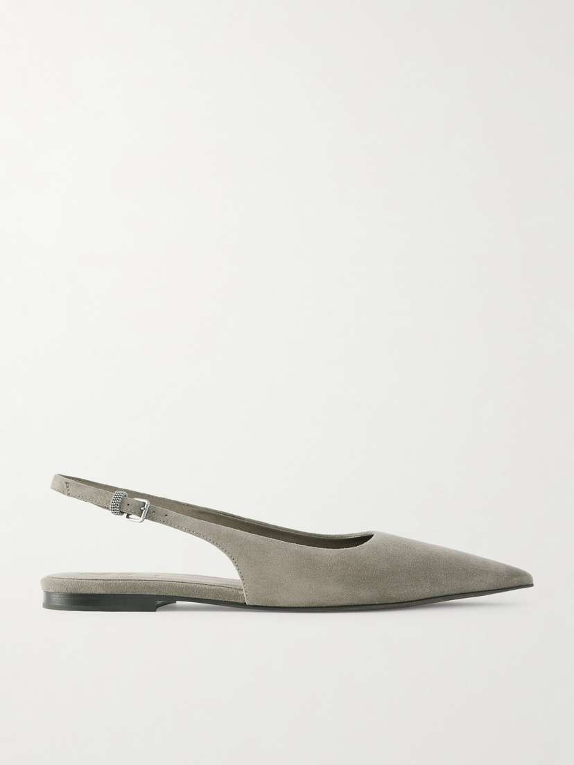 Brunello Cucinelli Embellished Suede Slingback Flats