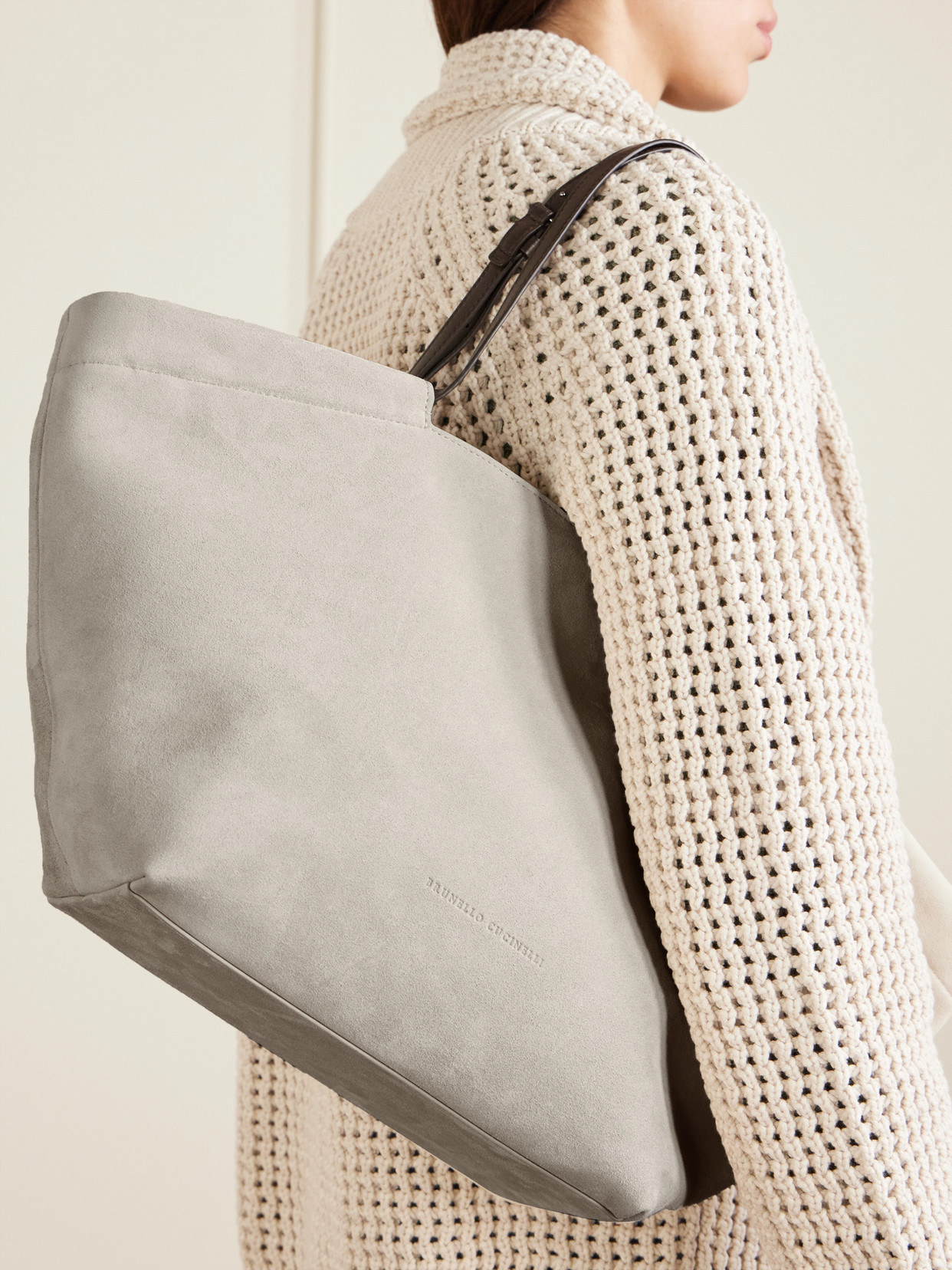 Leather-Trimmed Suede Tote