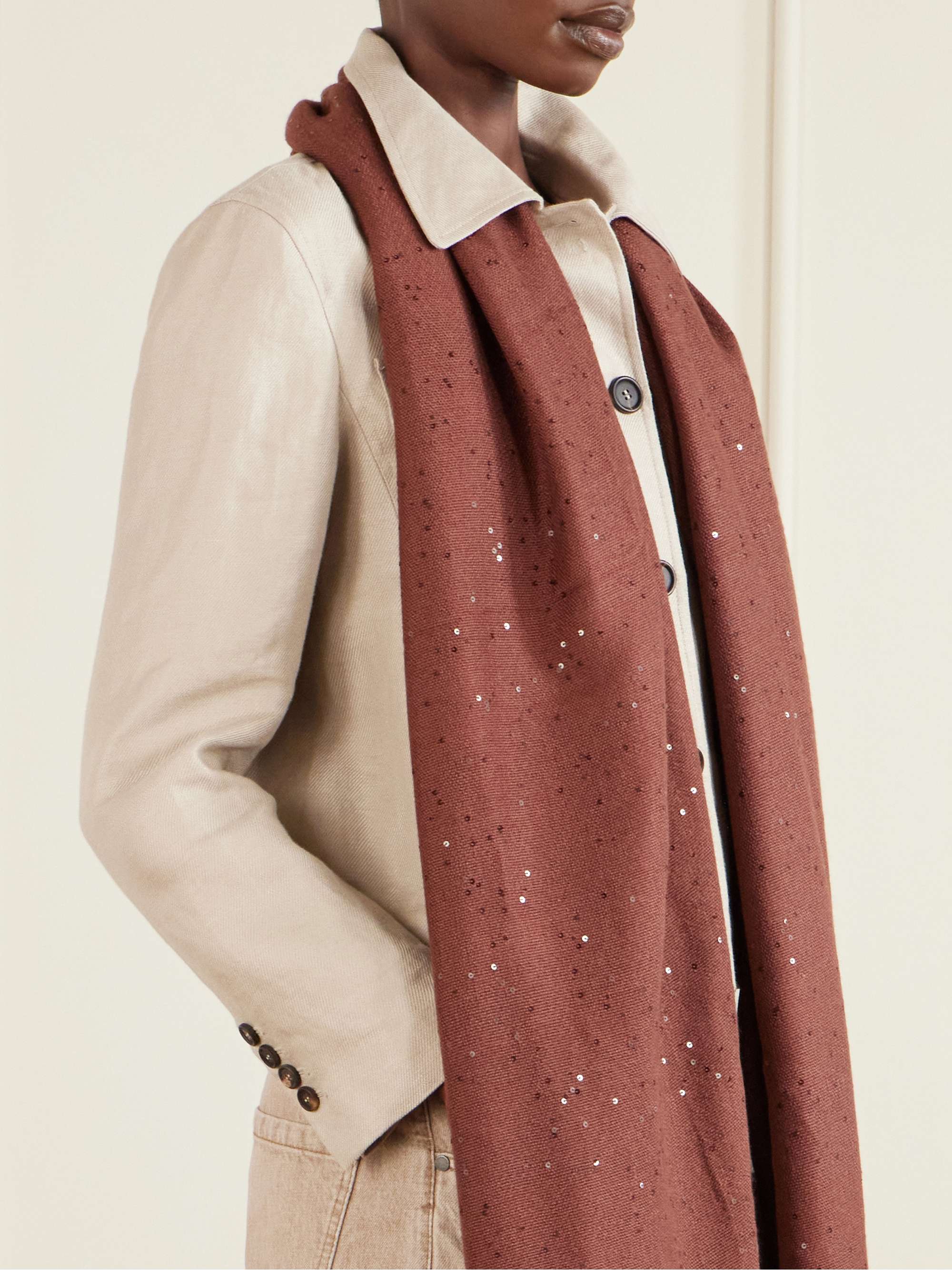 BRUNELLO CUCINELLI Sequined cashmere and silk-blend scarf